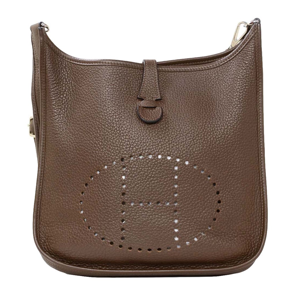 HERMES Cafe Brown Togo Leather Evelyne III PM Bag at 1stdibs