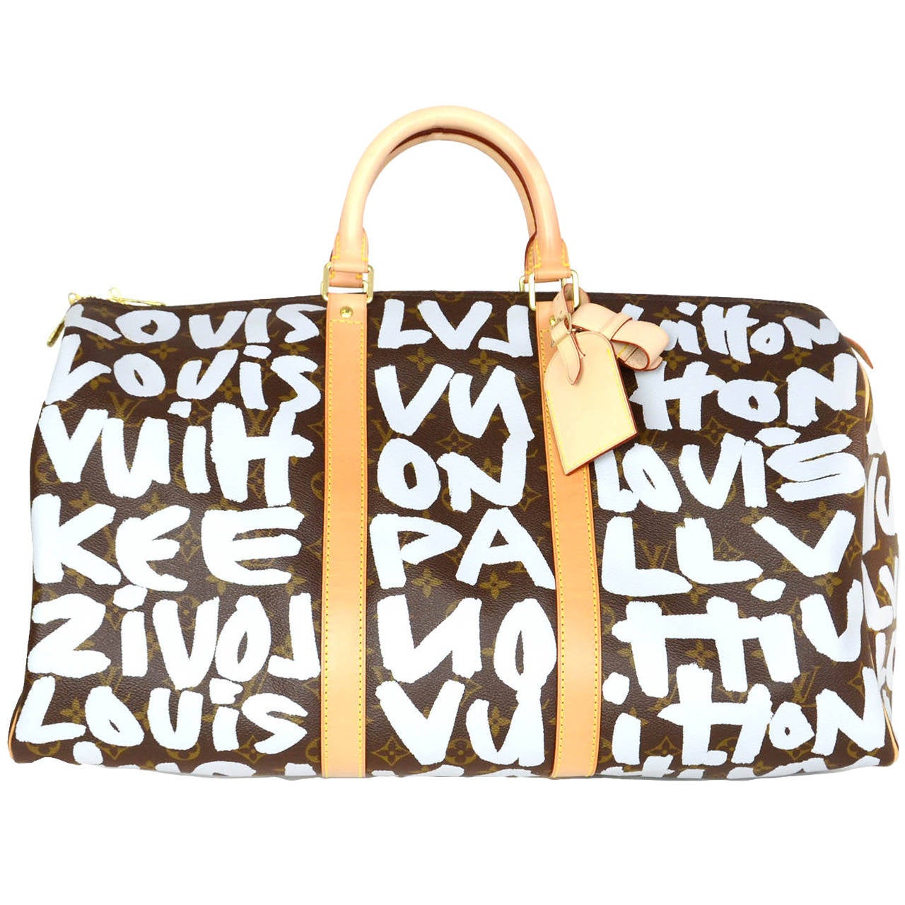 LOUIS VUITTON Sprouse Silver Grey Graffiti 50cm Keepall Travel Bag