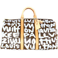 LOUIS VUITTON Sprouse Silver Grey Graffiti 50cm Keepall Travel Bag