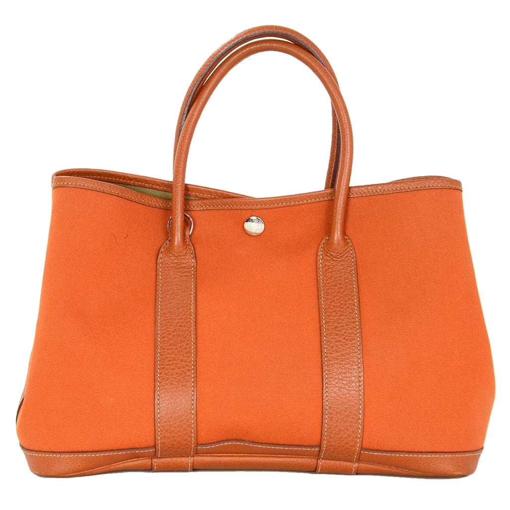 Hermes Orange Toile and Leather Garden Party PM Tote Bag with Strap at 1stdibs