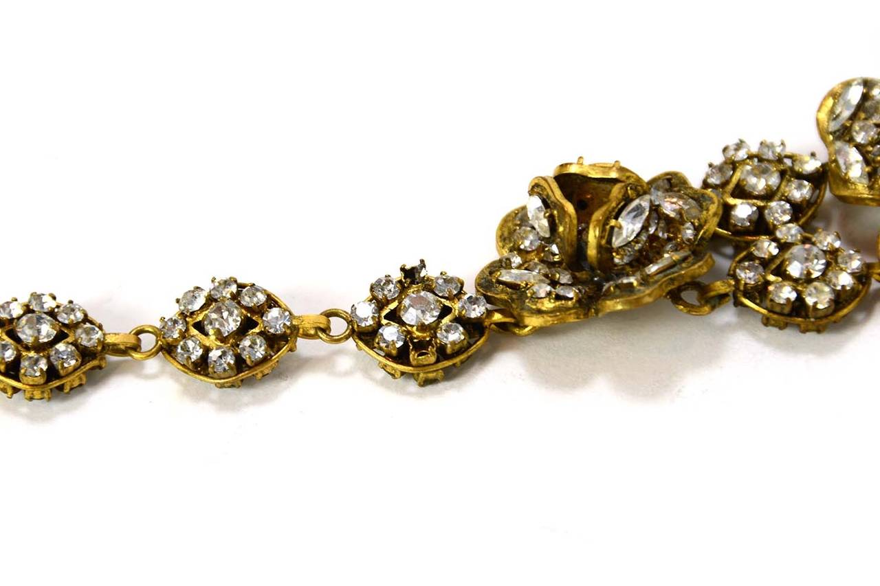 Chanel Vintage '70s Strass Crystal Camelia Necklace In Excellent Condition In New York, NY