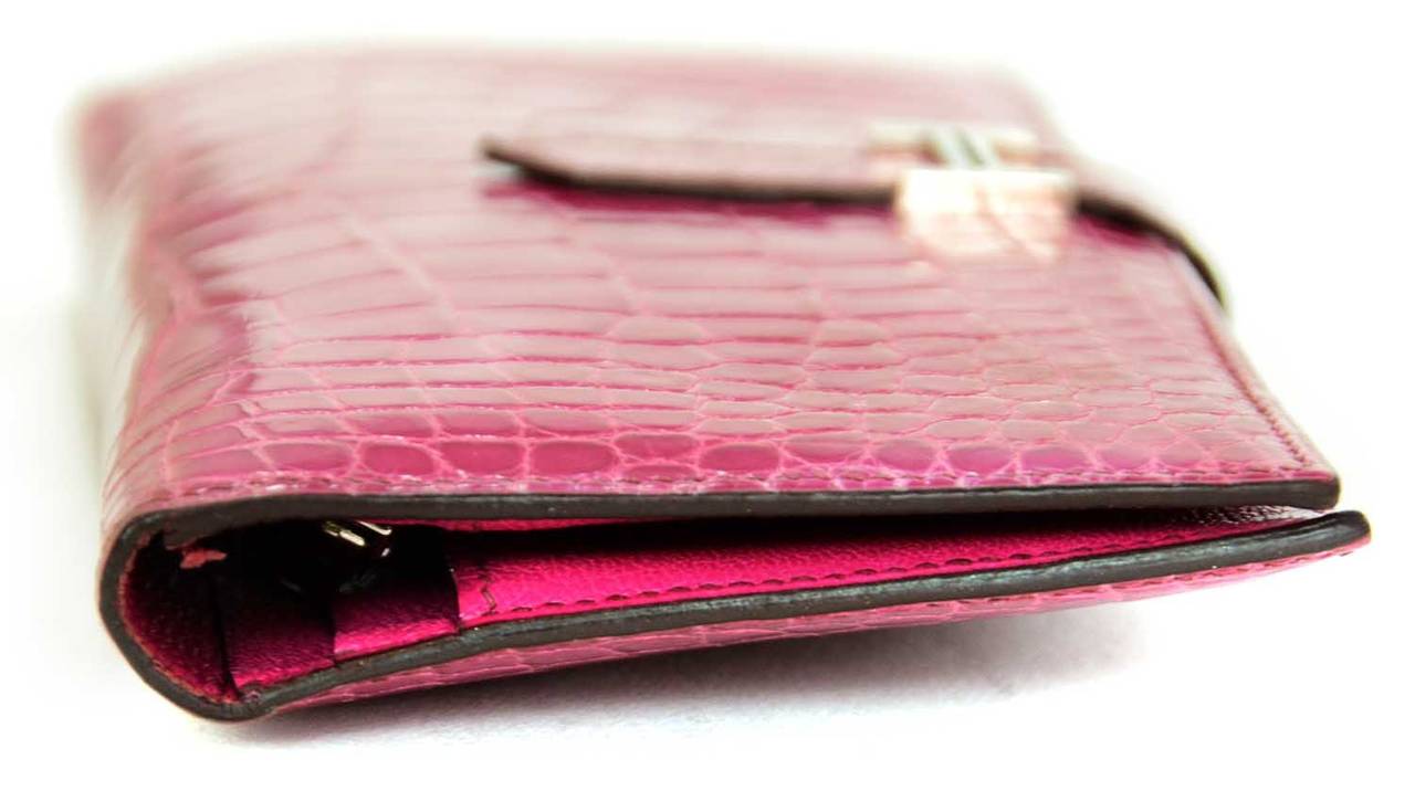 HERMES '05 Pink Rose Tyrien Glazed Alligator Bearn H Wallet PHW 3
