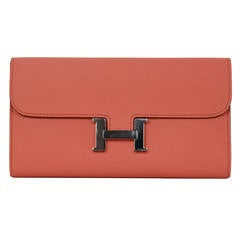 HERMES 2013 Flamingo Peach Epsom Long H Constance Wallet/Clutch PHW