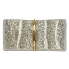 NINA RICCI Grey Suede "Arc" Embellished Clutch Bag rt. $3, 150