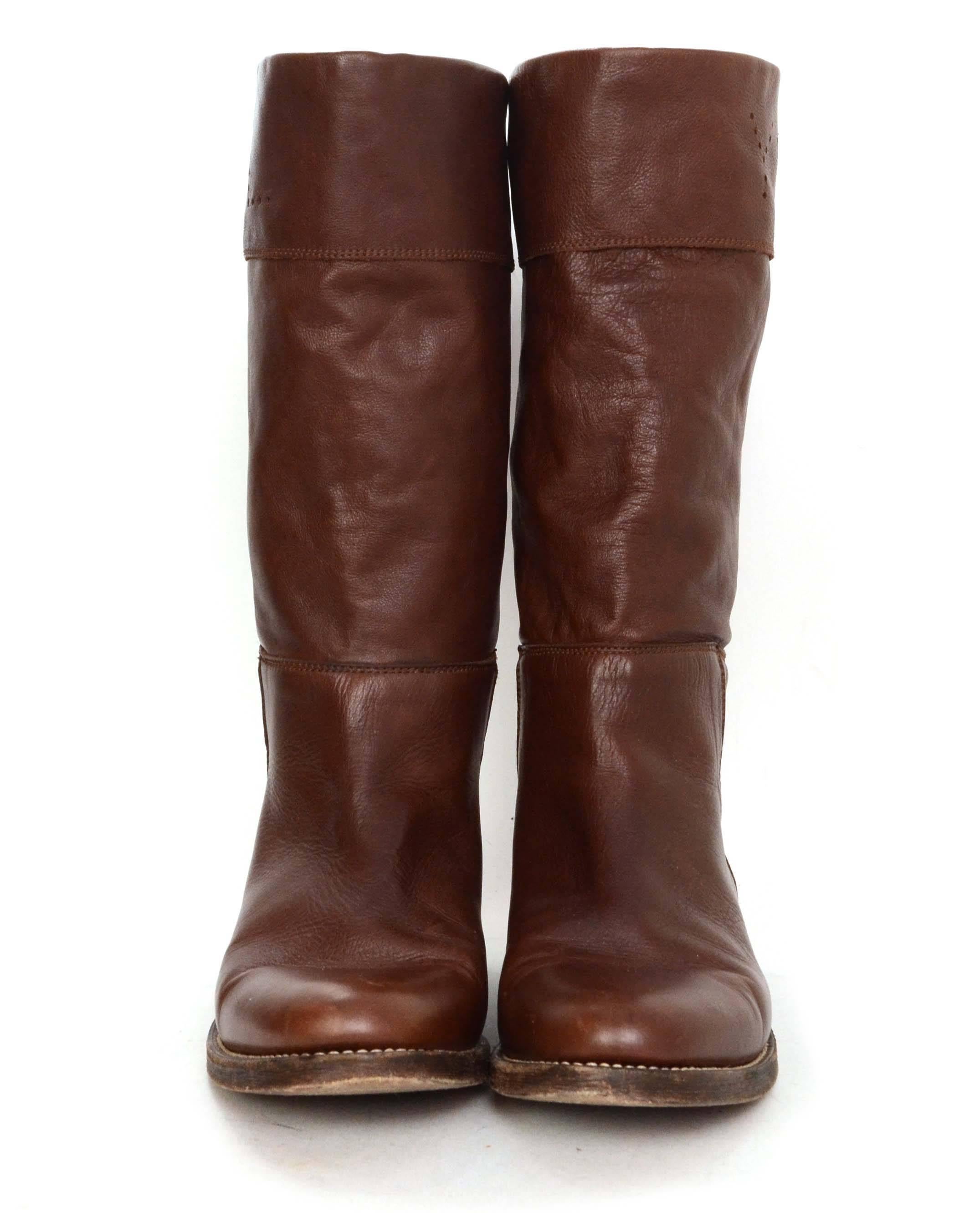 Yves Saint Laurent YSL Brown Leather Boots sz 40.5 In Excellent Condition In New York, NY