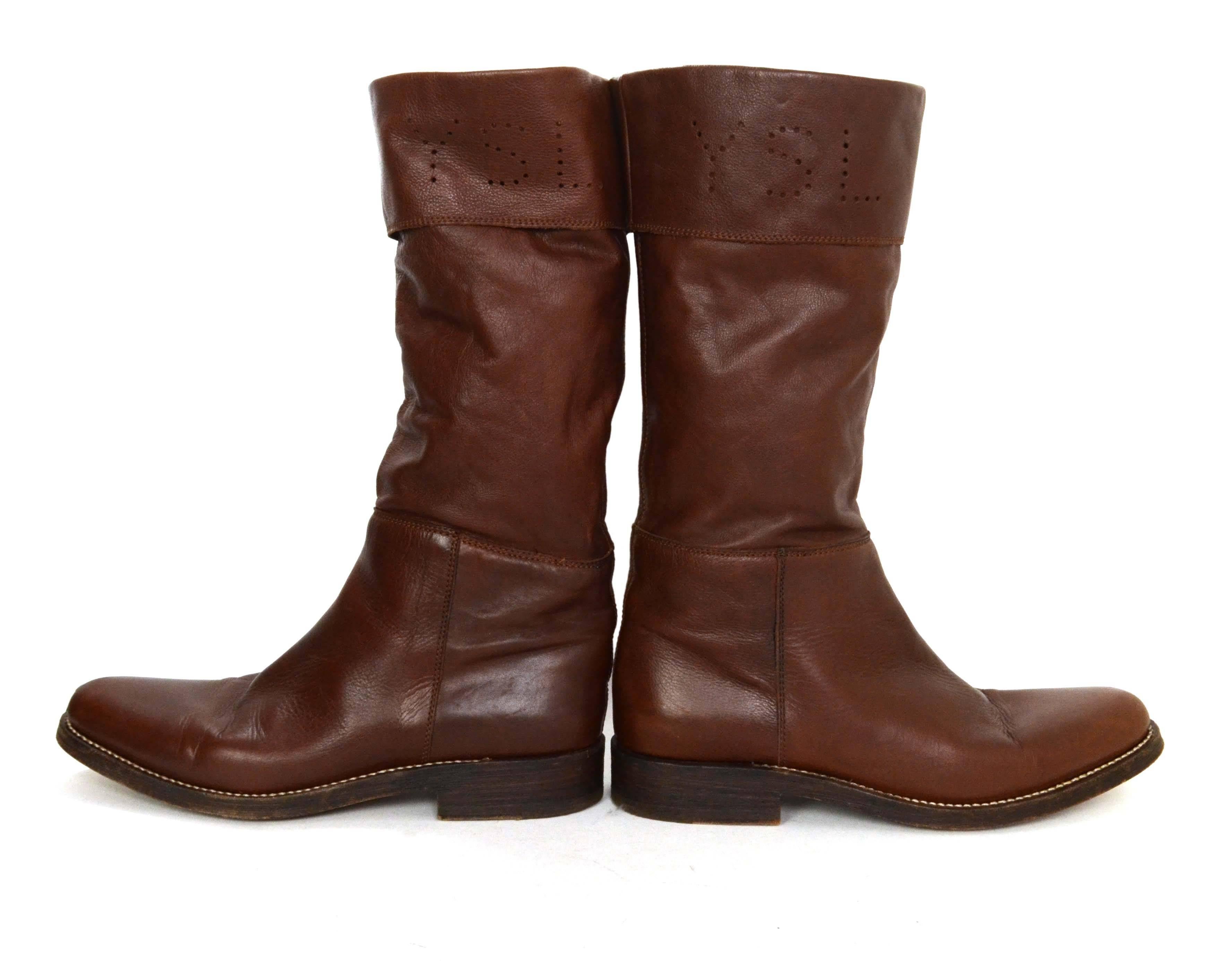 Yves Saint Laurent YSL Brown Leather Boots sz 40.5 2