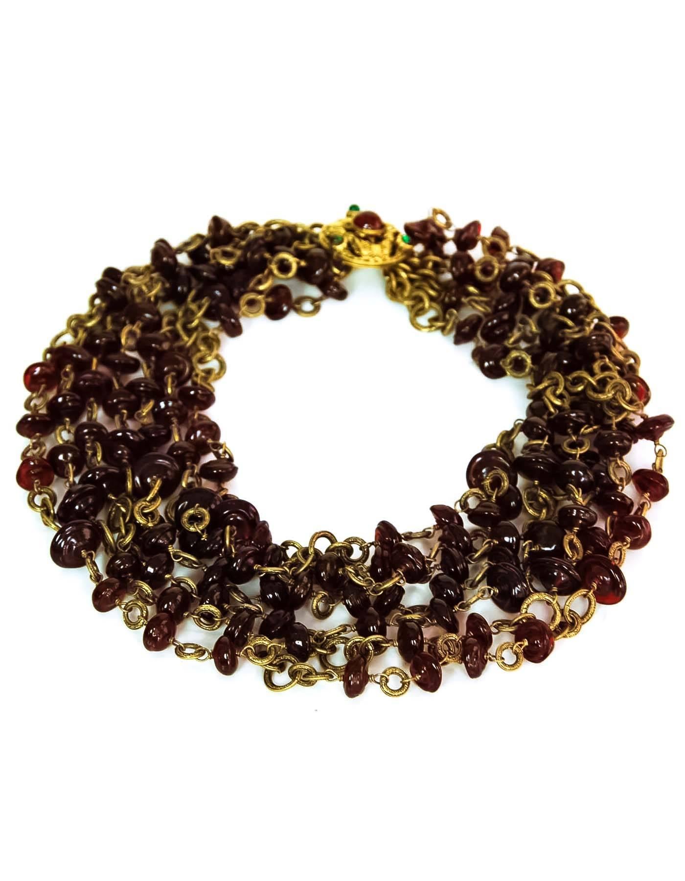 Chanel Vintage '84 Multi-Strand Red Gripoix Necklace In Excellent Condition In New York, NY