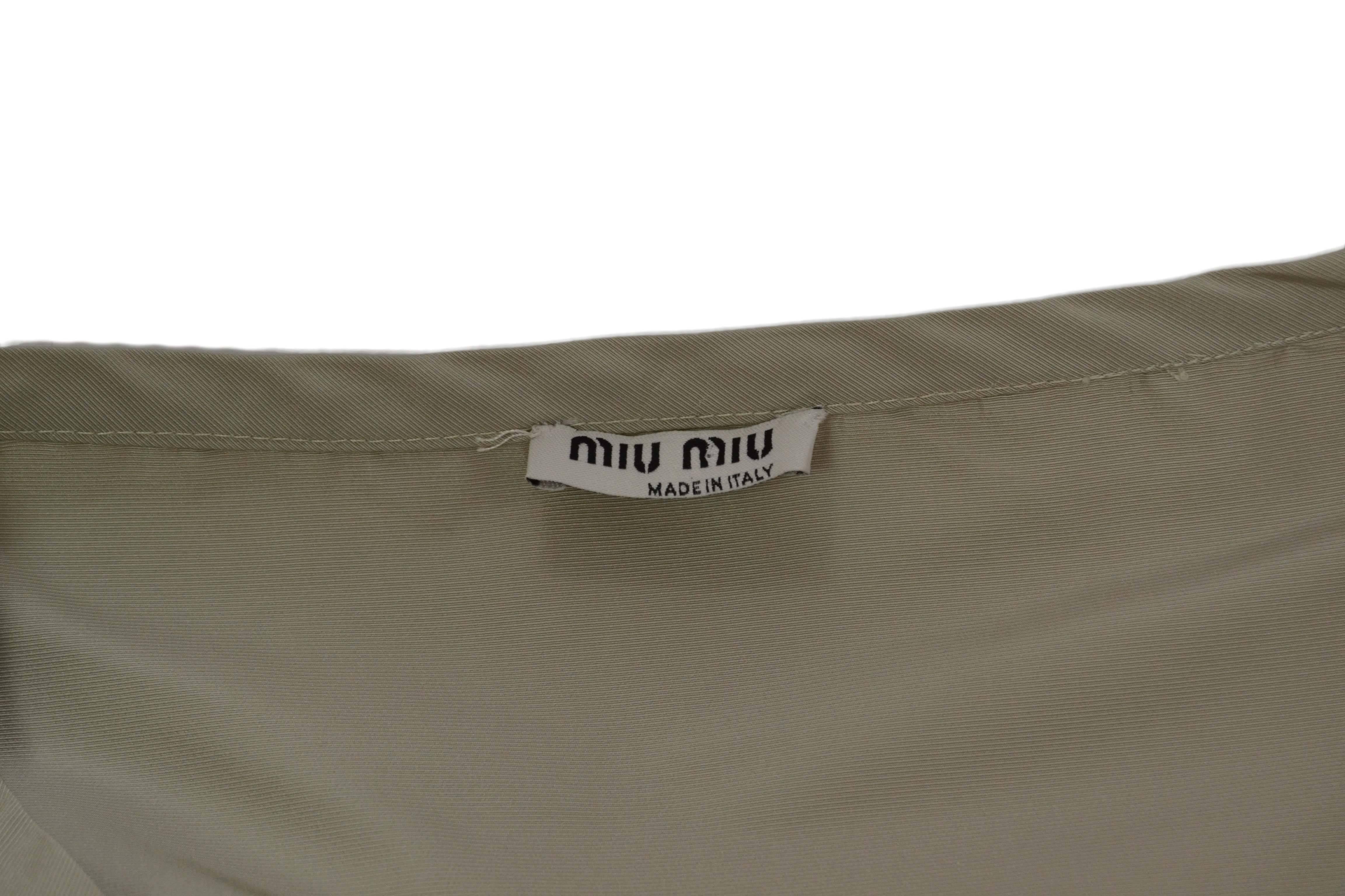 Miu Miu Beige Pleated Cap-Sleeve Dress sz 44 In Excellent Condition In New York, NY