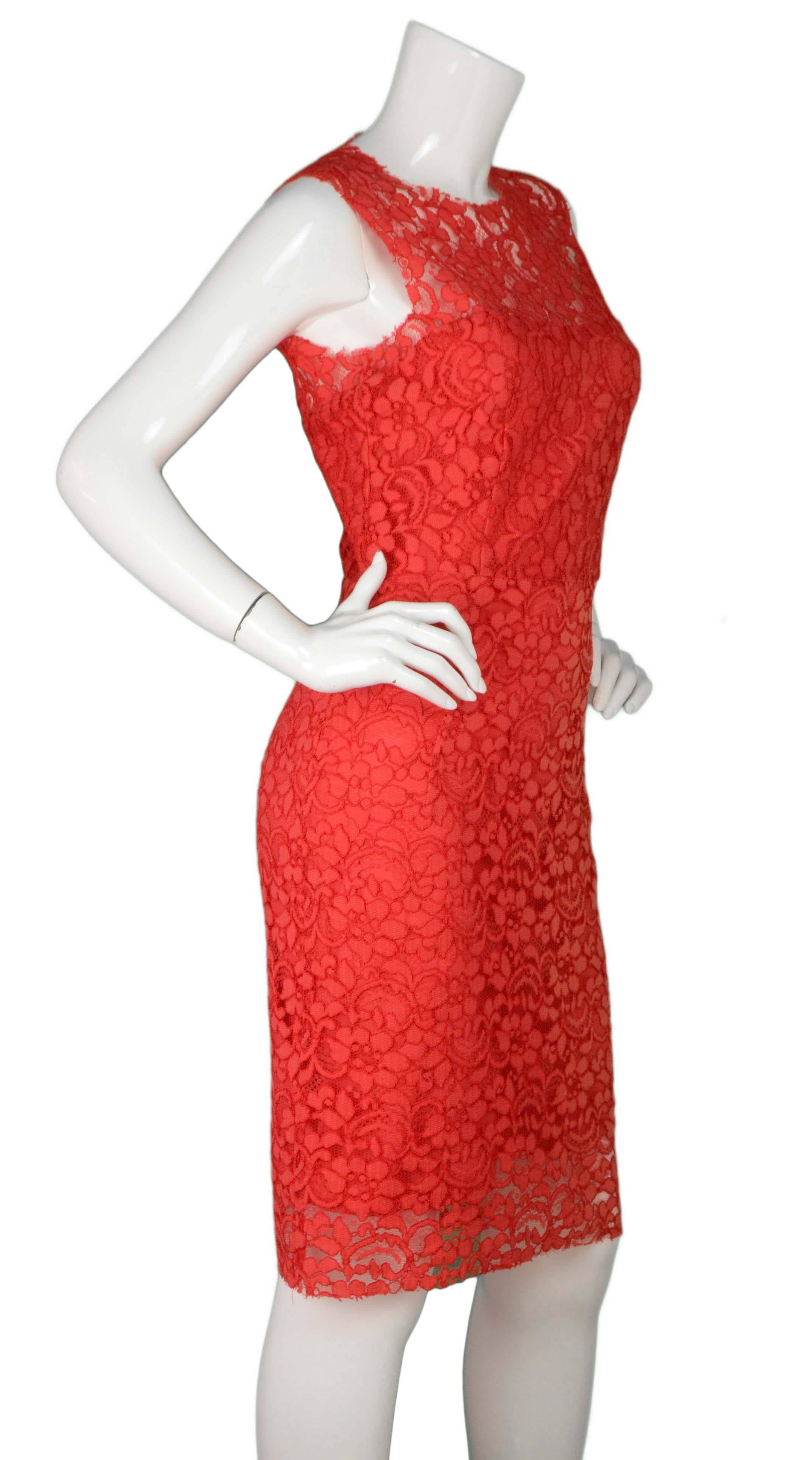 Tara Jarmon Red Lace Sleeveless Cocktail Dress 
Features transparent lace right above bust to collarbone
Made In: France
Color: Red
Composition: 52% nylon, 48% viscose
Lining: Red, 65% polyester, 35% cotton
Closure/Opening: Back center