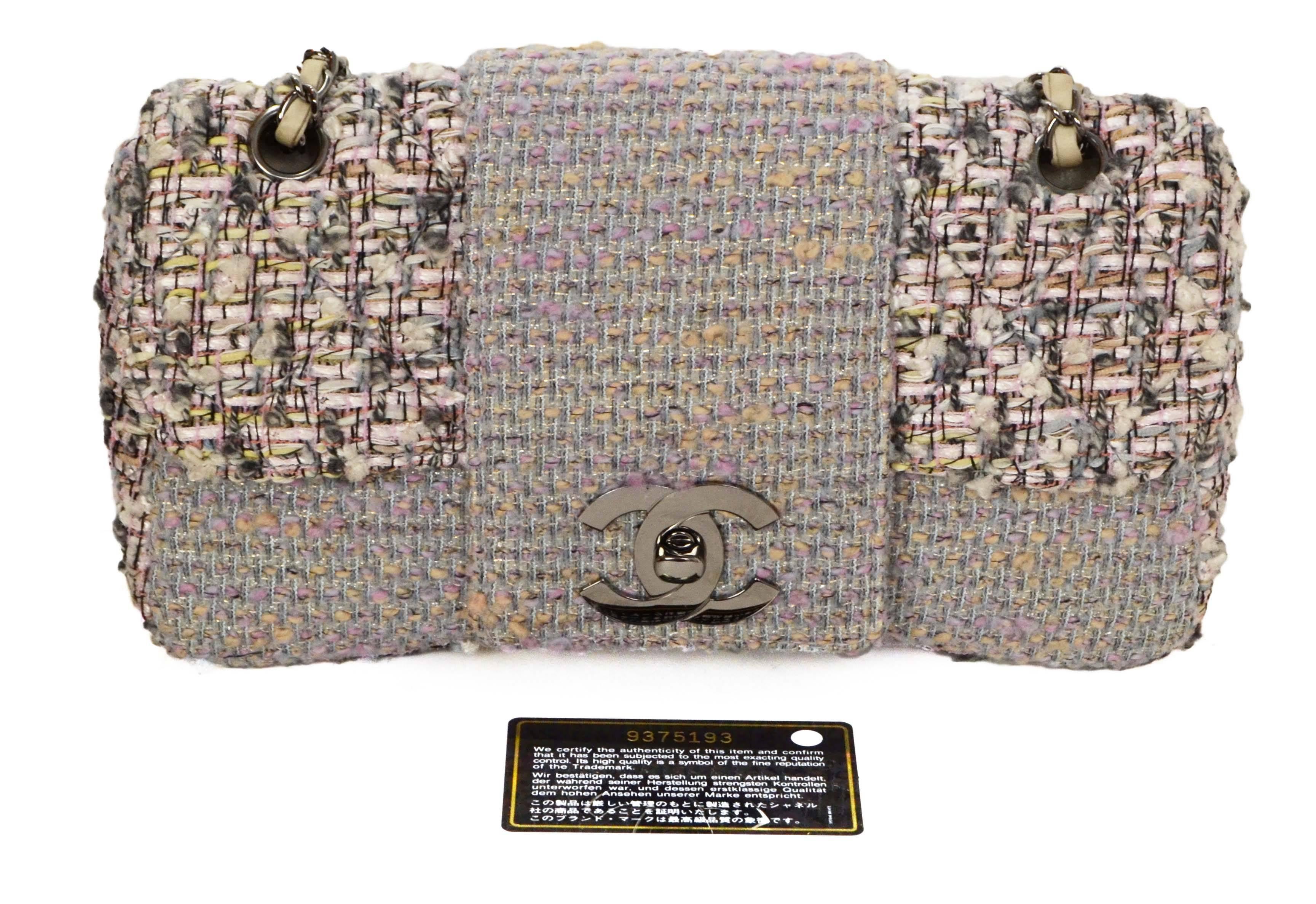 Chanel Pink & Grey Tweed Medium Classic Flap Bag RHW 5
