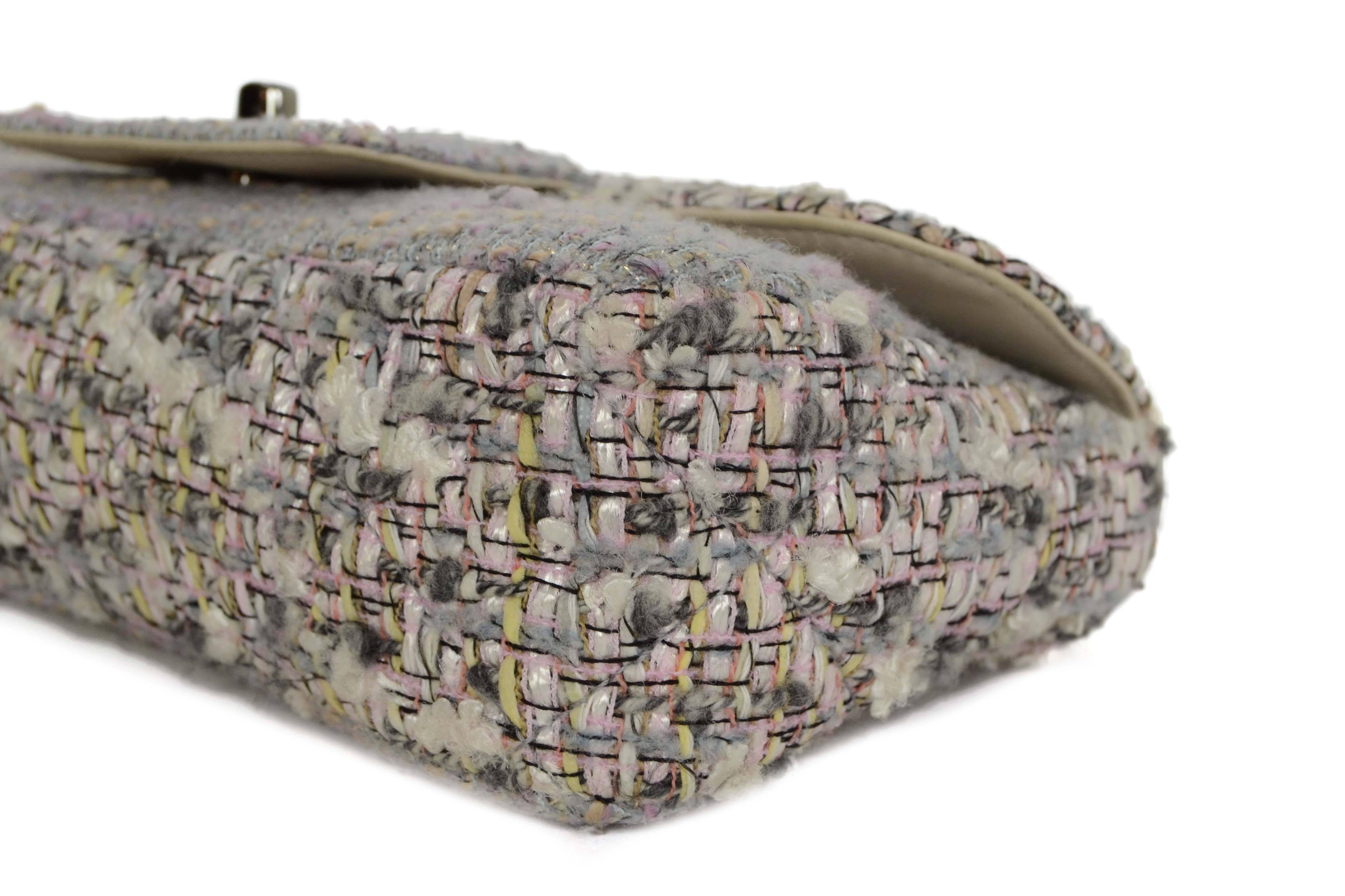 Chanel Pink & Grey Tweed Medium Classic Flap Bag RHW 1