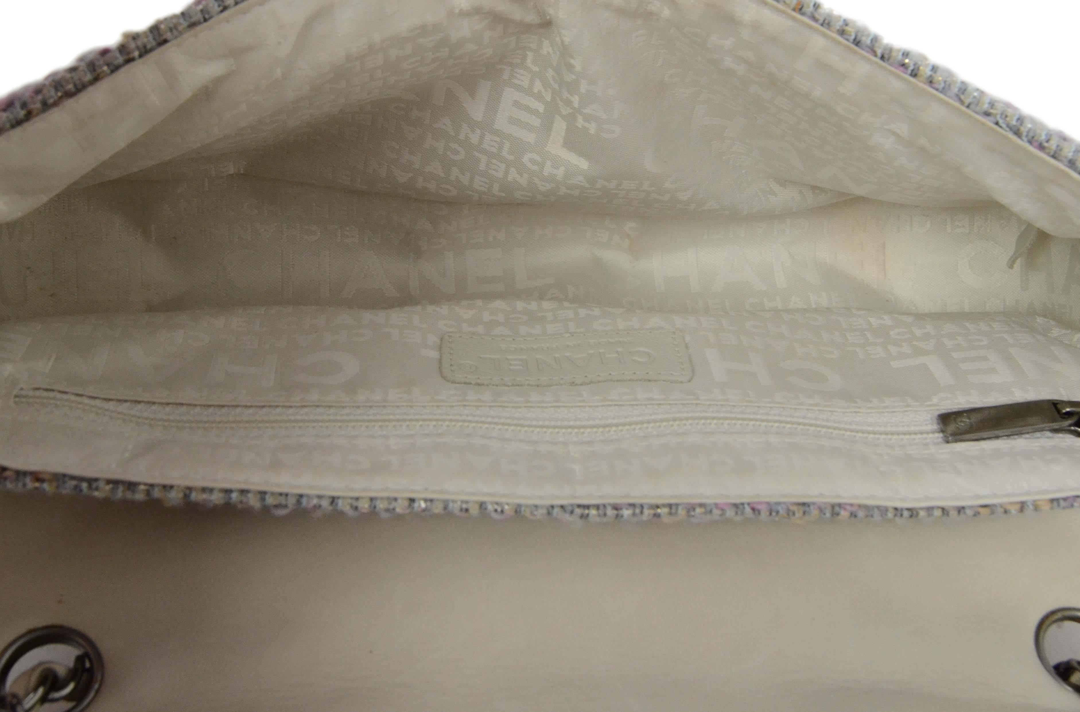 Chanel Pink & Grey Tweed Medium Classic Flap Bag RHW 2