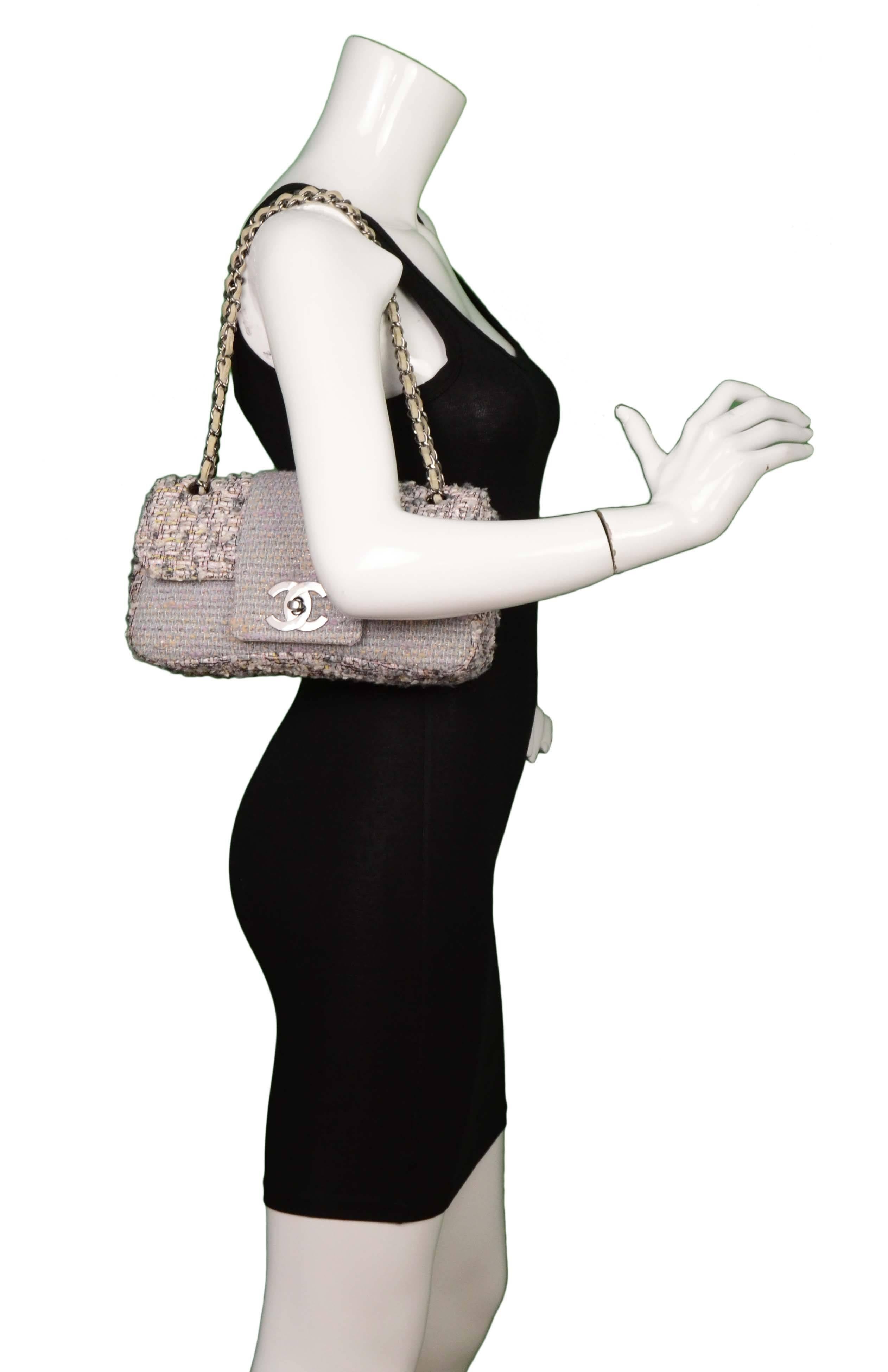 Chanel Pink & Grey Tweed Medium Classic Flap Bag RHW 6