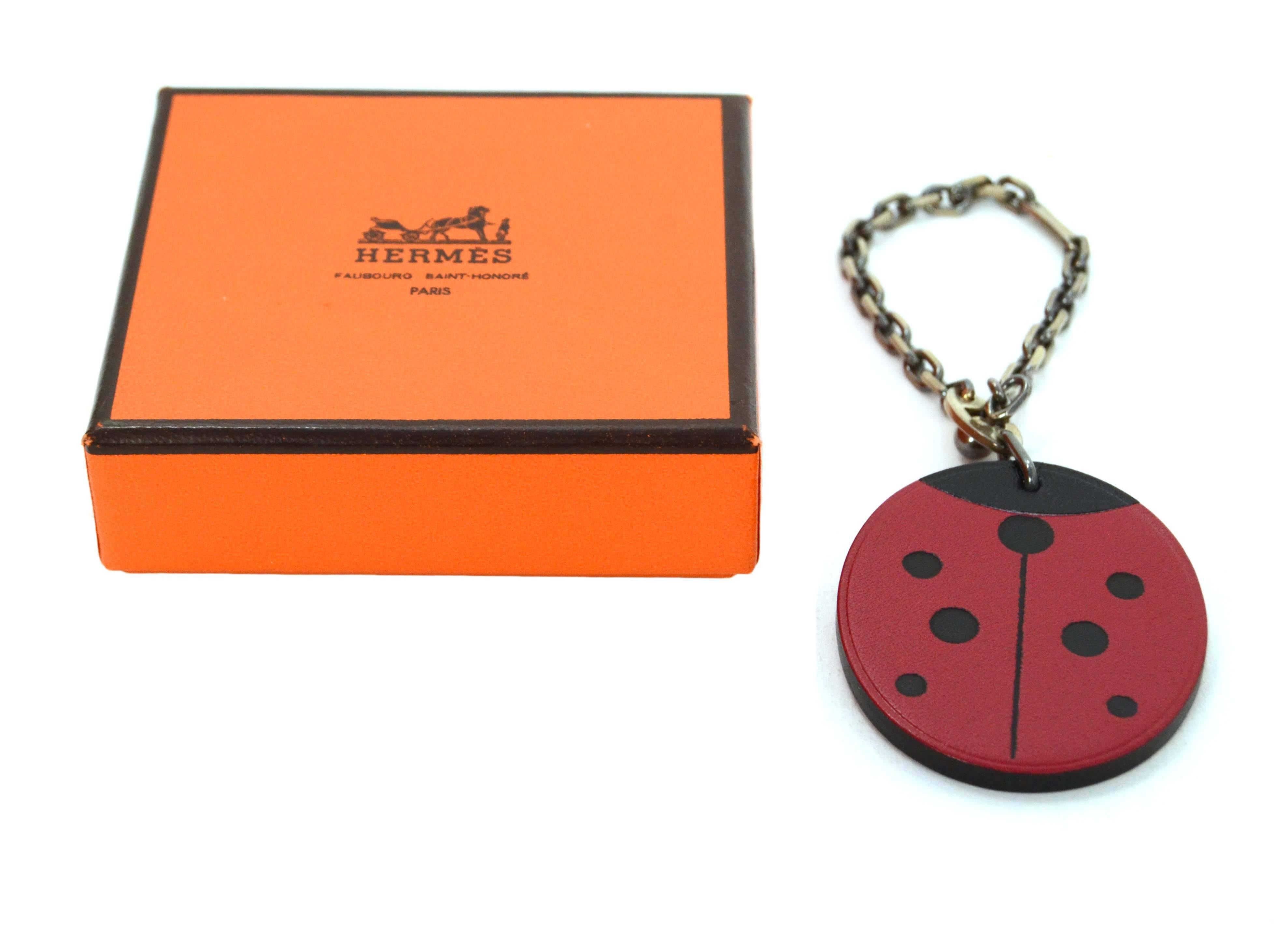 Hermes Sterling & Leather Ladybug Bag Charm In Excellent Condition In New York, NY