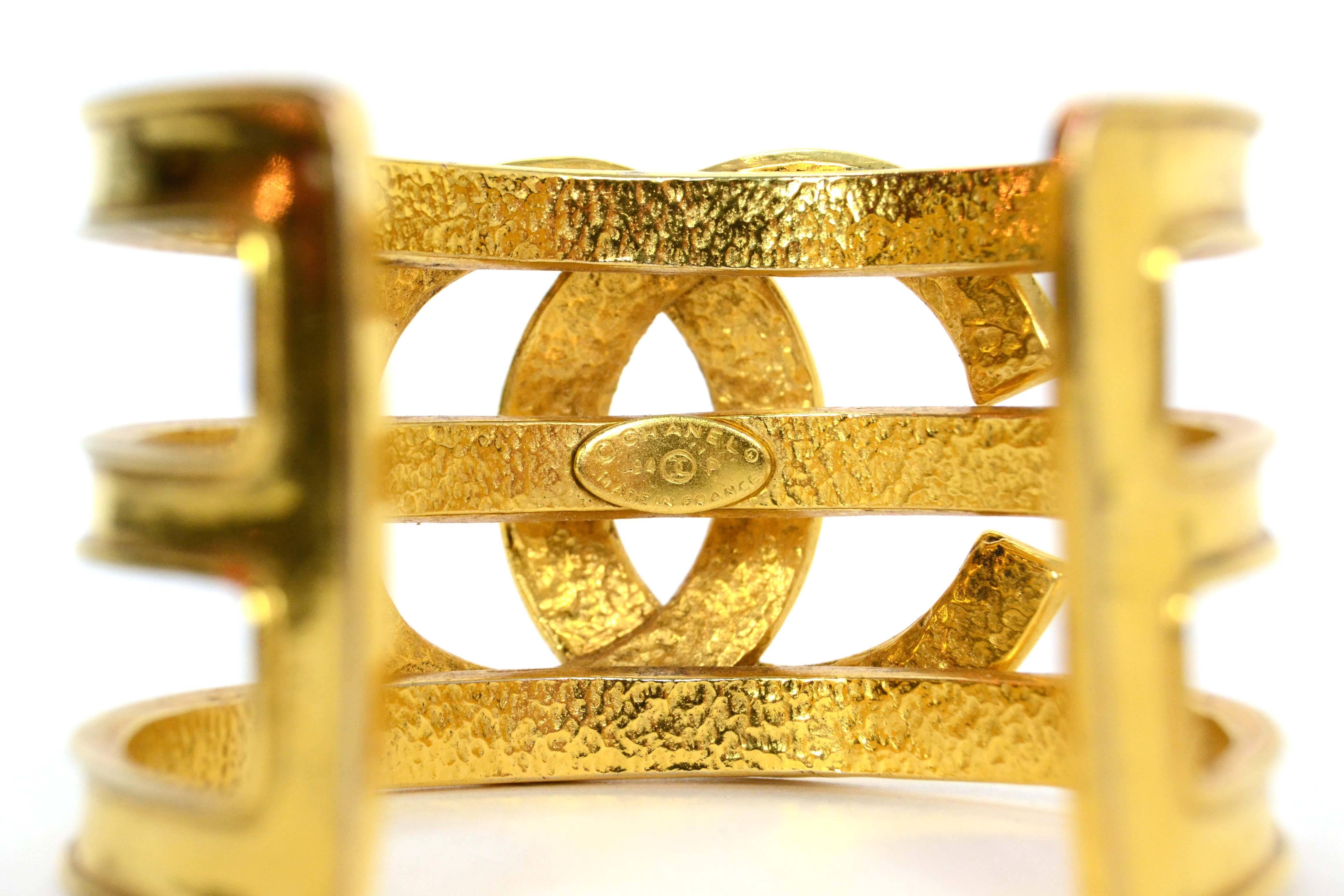 Chanel Vintage '94 Gold Cuff Bracelet  In Excellent Condition In New York, NY