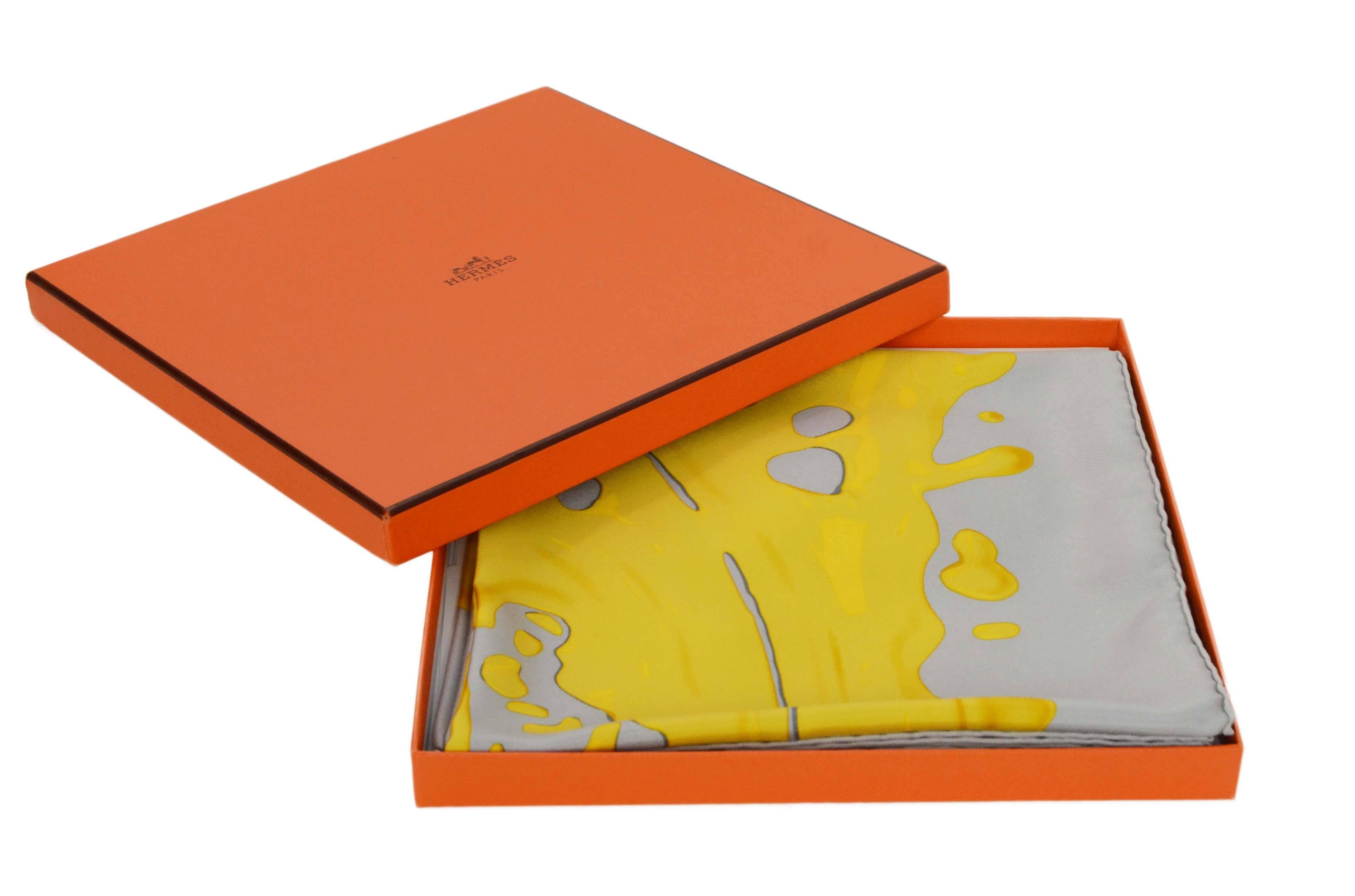 Hermes Yellow & Grey Paint Splatter 90cm Silk Scarf 1