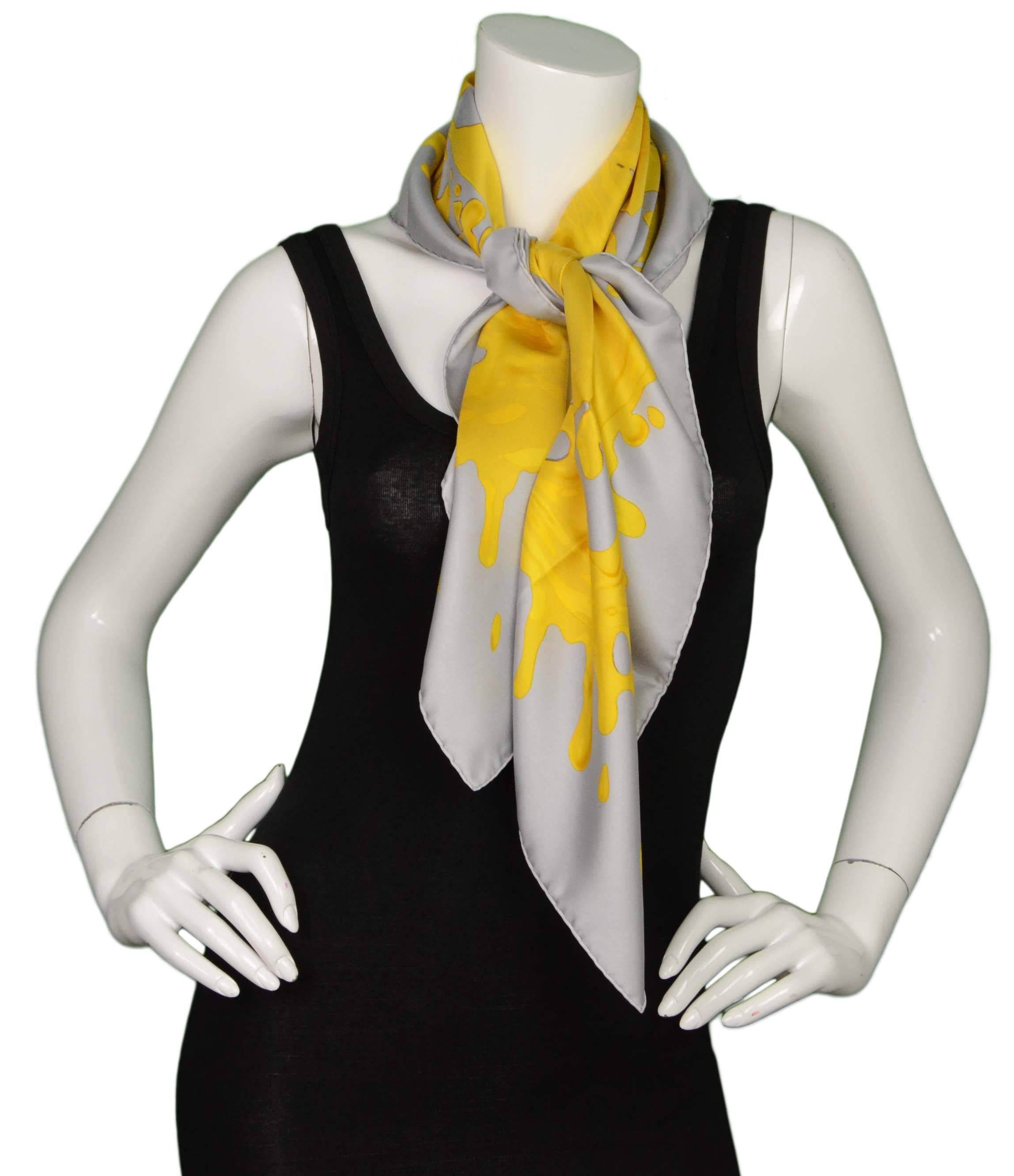 Hermes Yellow & Grey Paint Splatter 90cm Silk Scarf 2
