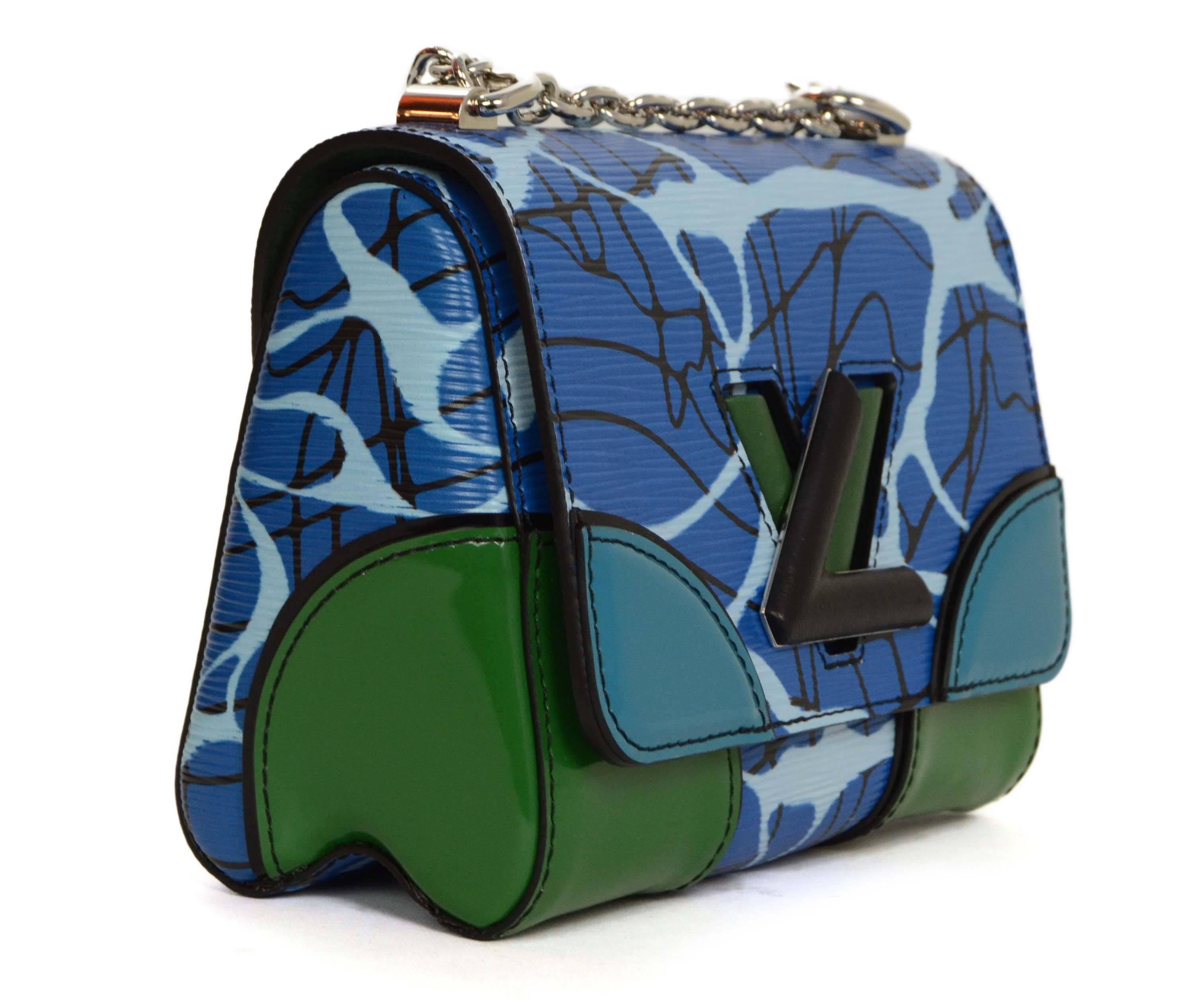 Louis Vuitton '15 Epi Aquatic Print Twist PM Bag 
Features black and pale blue details printed throughout
Made In: France
Year of Production: 2015
Color: Blue, black, and green
Hardware: Silvertone
Materials: Epi leather and metal
Lining: