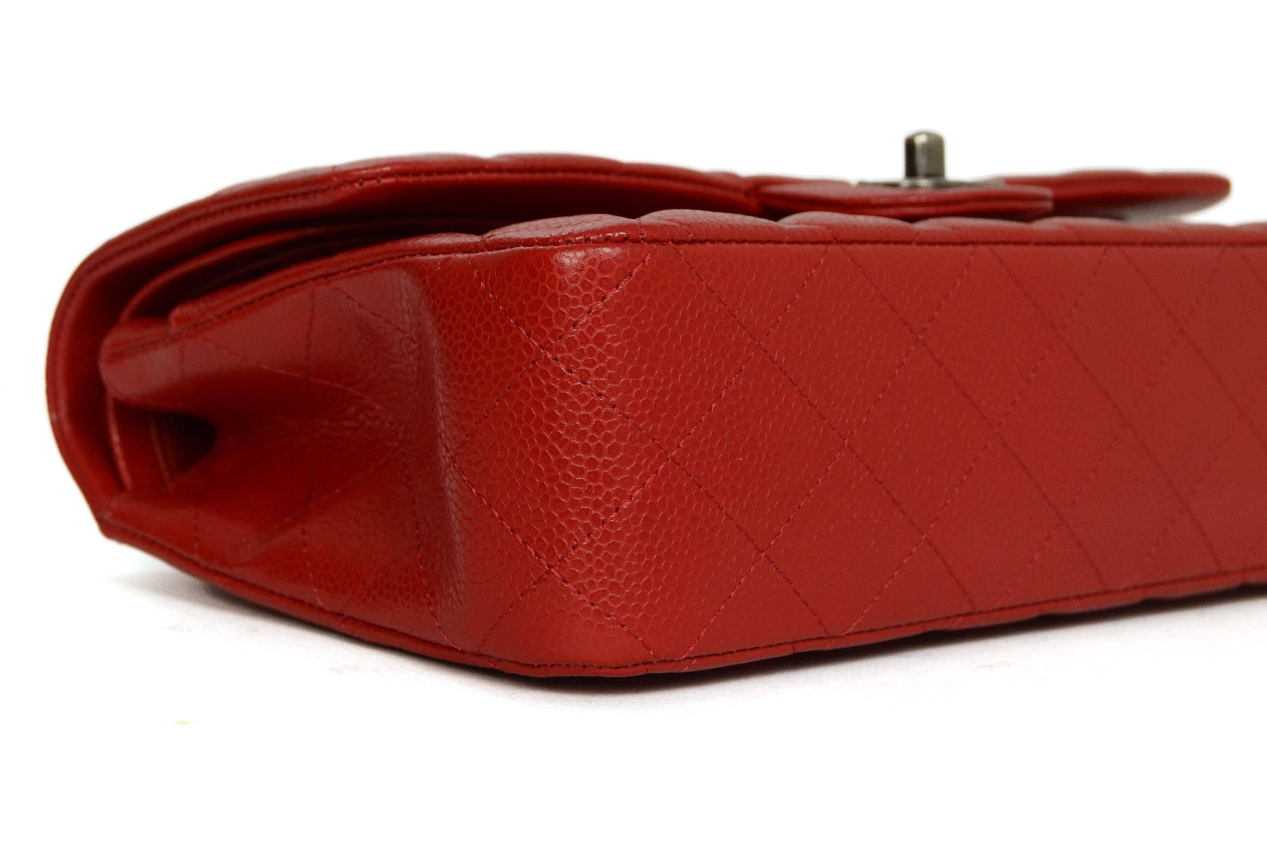 Chanel Red Caviar Medium Classic Double Flap Bag SHW In Excellent Condition In New York, NY