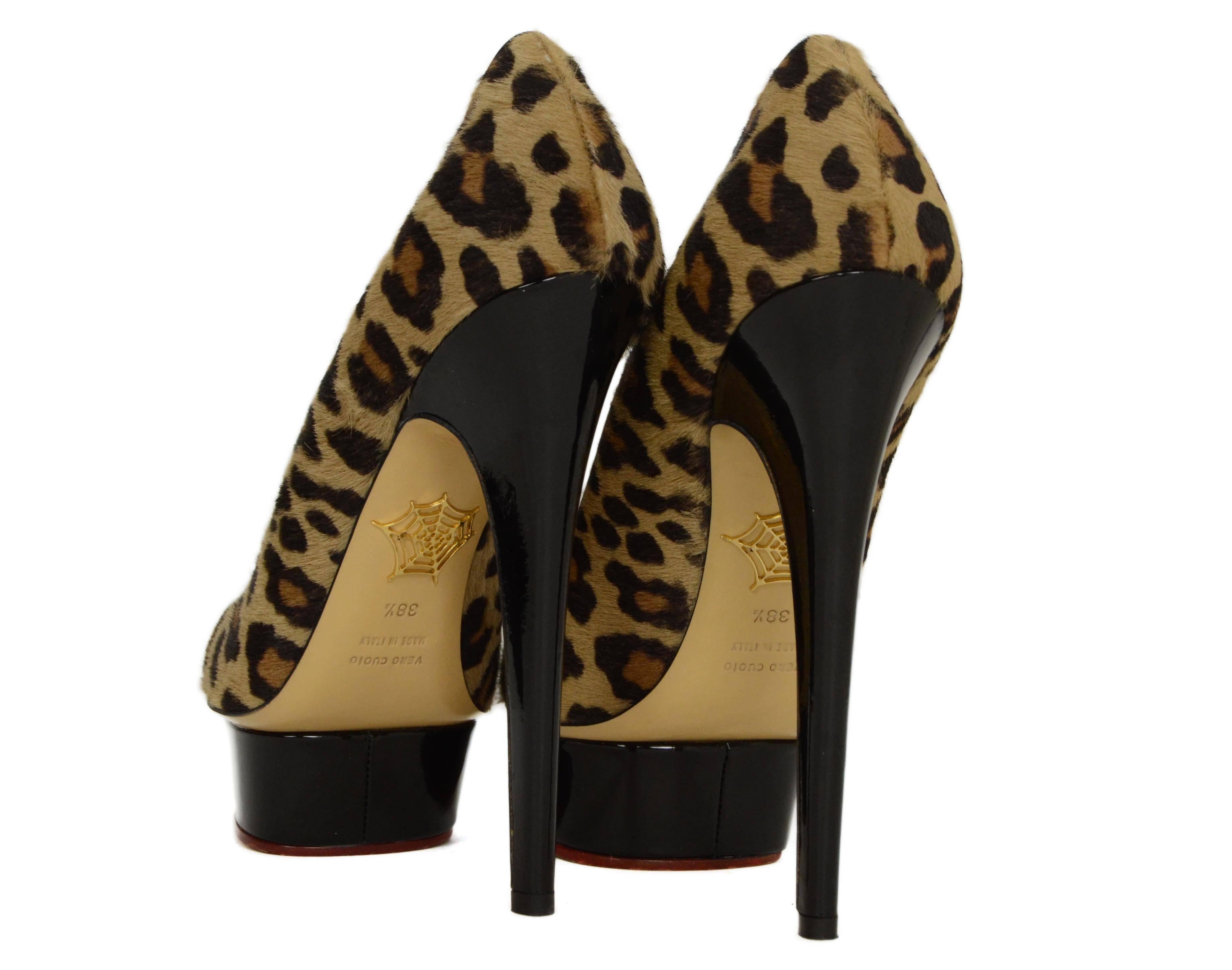 Charlotte Olympia Leopard Print Ponyhair Platform Pumps sz 38.5 1