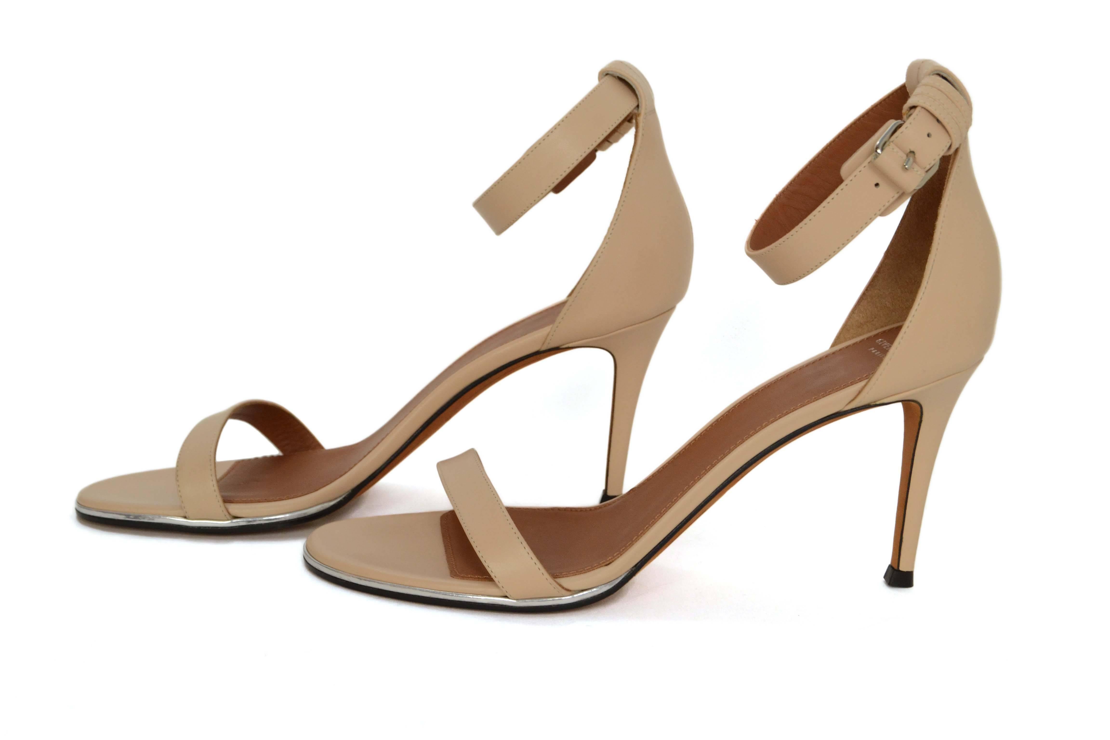 Givenchy Nude Leather Sandals 
Made In: Italy
Color: Nude
Materials: Leather
Closure: Ankle stamp with buckle and notch closure
Sole Stamp: Givenchy Paris Made in Italy 38.5
Retail Price: $695 + tax
Overall Condition: Excellent pre-owned