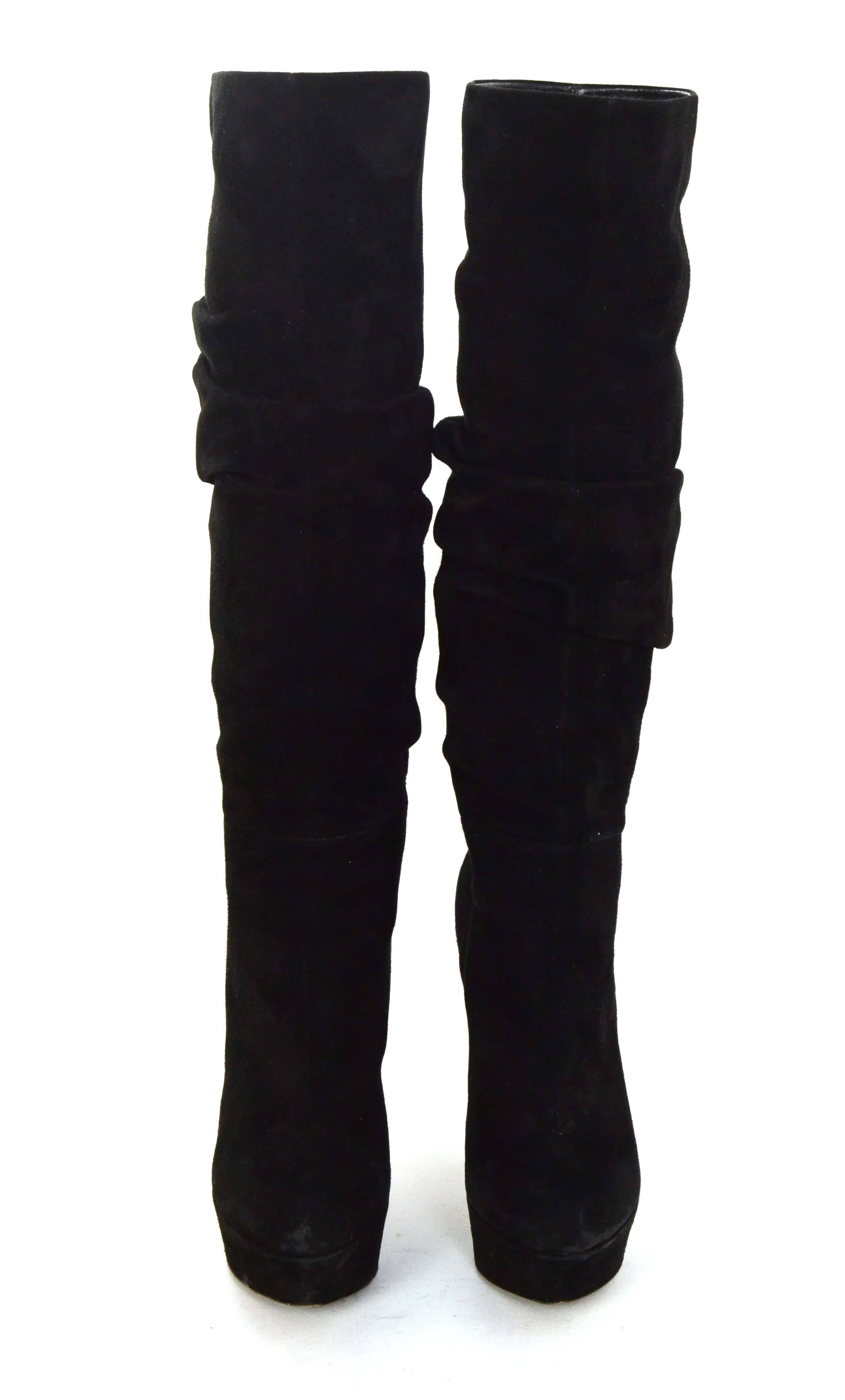 Sergio Rossi Black Suede Platform Boots sz 36.5 In Excellent Condition In New York, NY