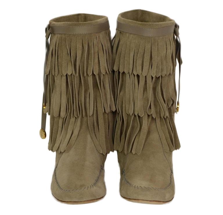 Gucci Beige Suede Fringe Boots sz 39 For Sale at 1stDibs