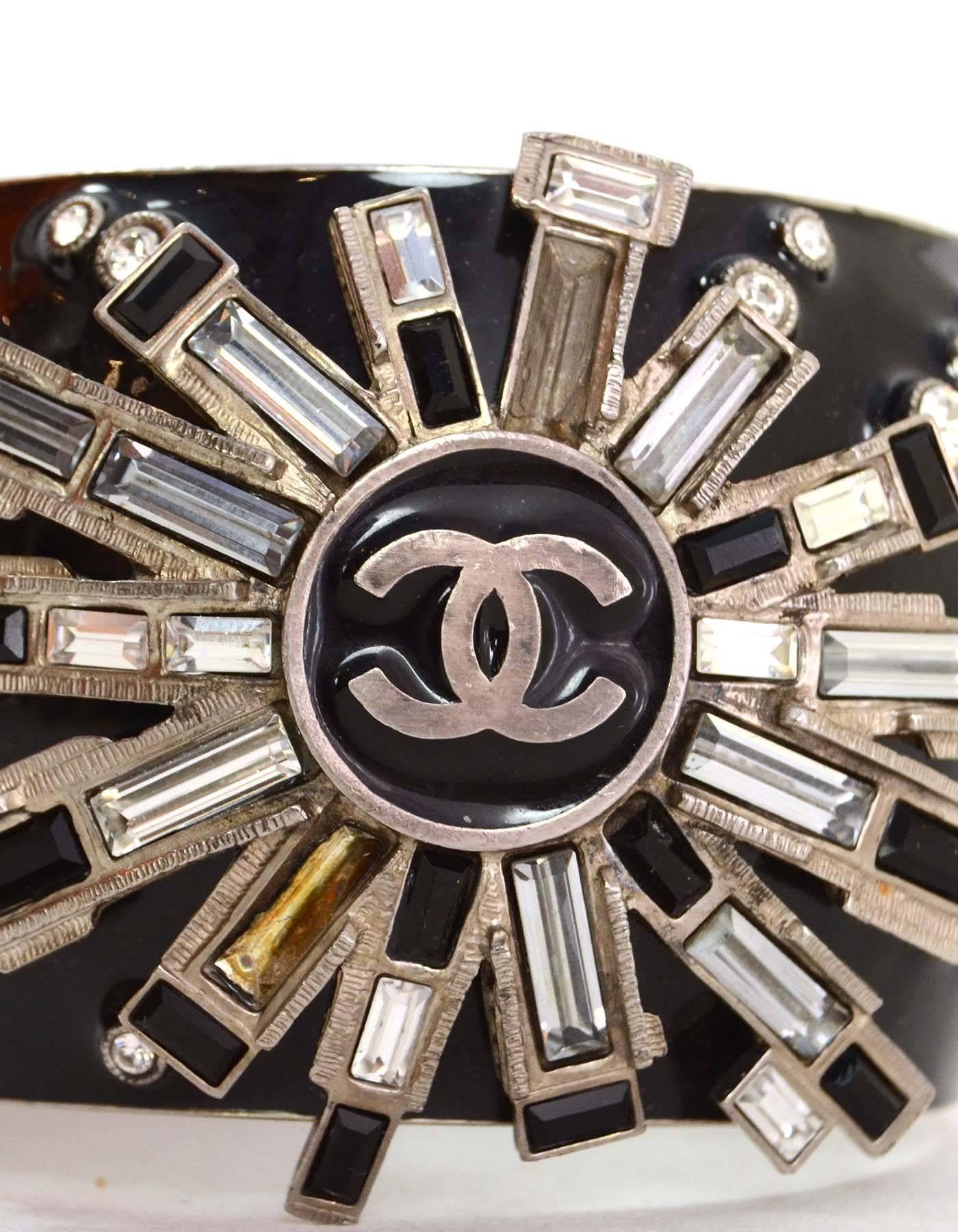 Chanel Black & Crystal Starburst Cuff Bracelet In Excellent Condition In New York, NY