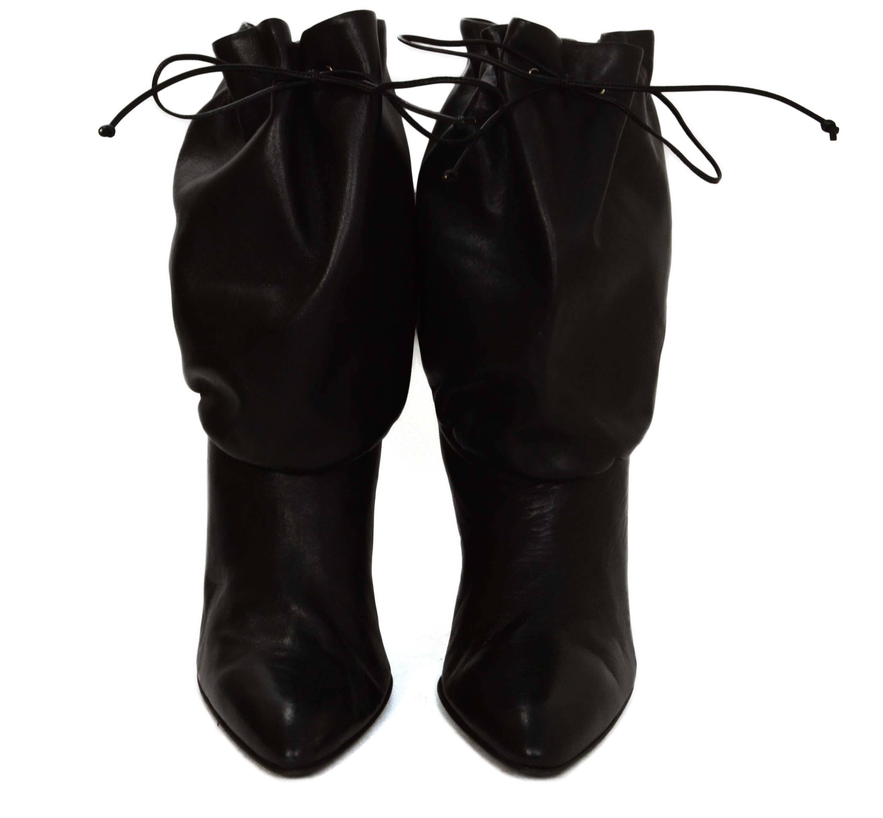 Helmut Lang Black Leather Drawstring Boots sz 40 In Excellent Condition In New York, NY