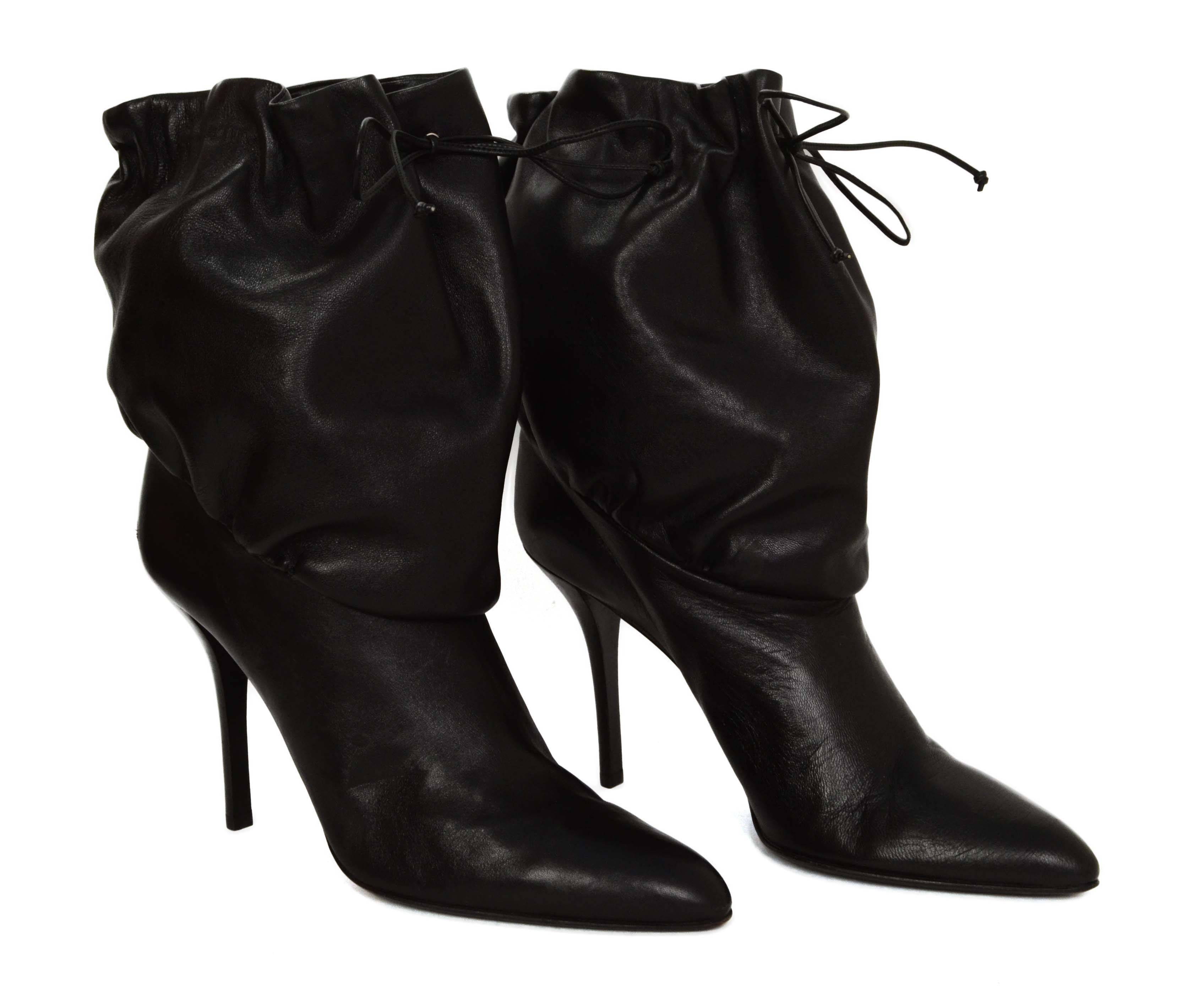 Women's Helmut Lang Black Leather Drawstring Boots sz 40