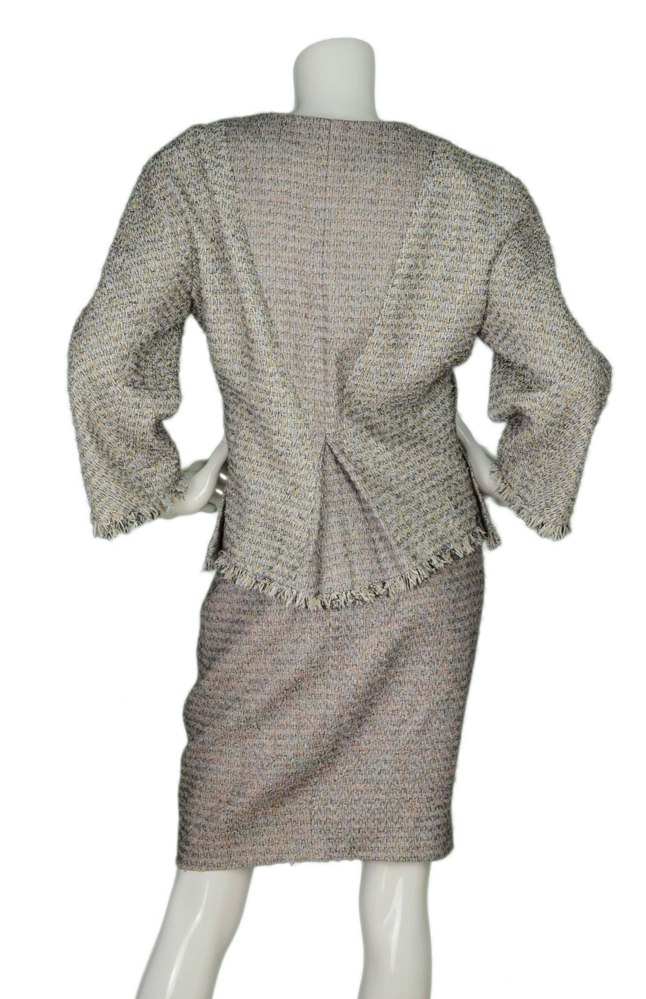 Gray Chanel Multi-Colored Tweed Skirt Suit sz 48