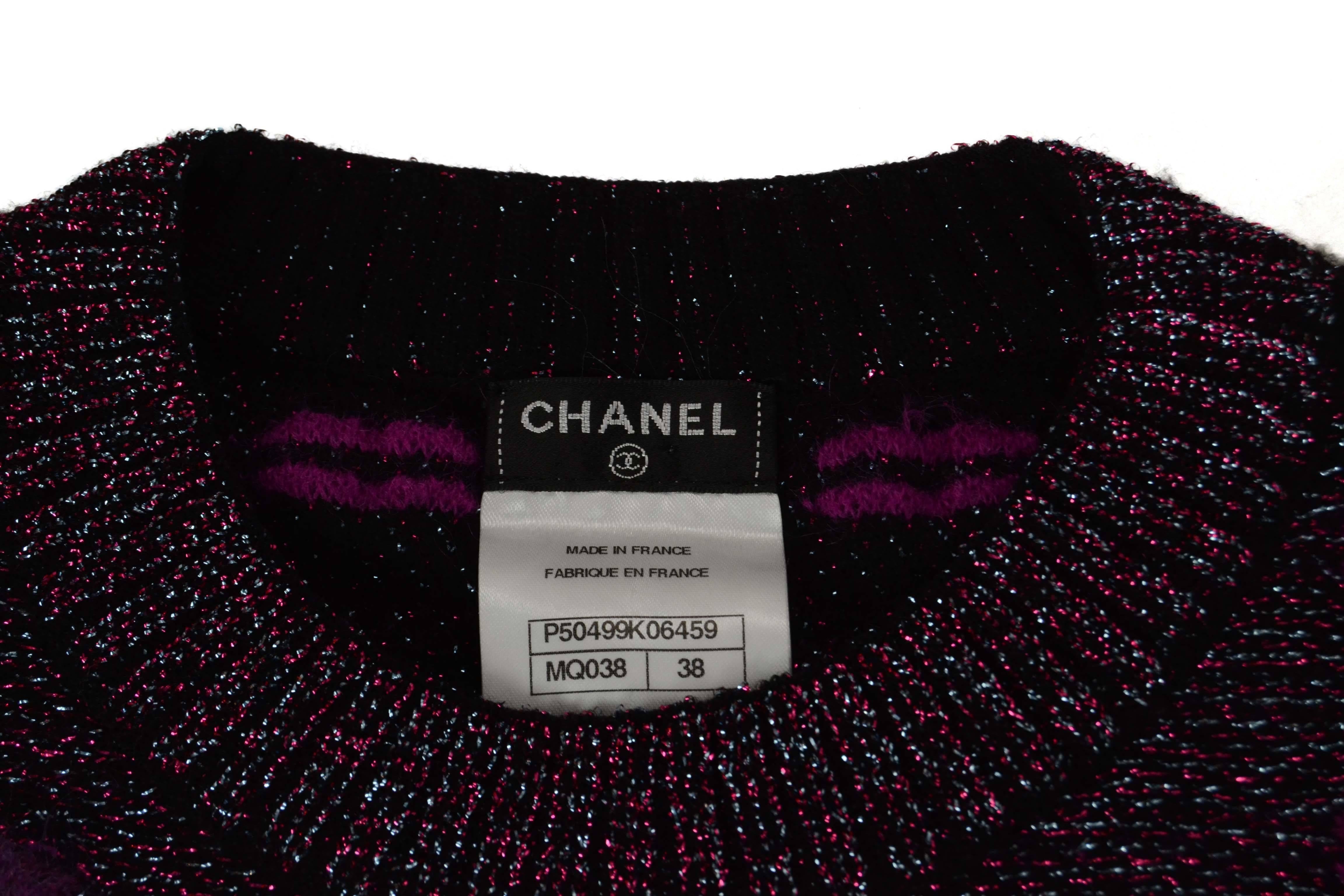 Women's Chanel '15 Metallic Pink & Purple Knit Top sz 38