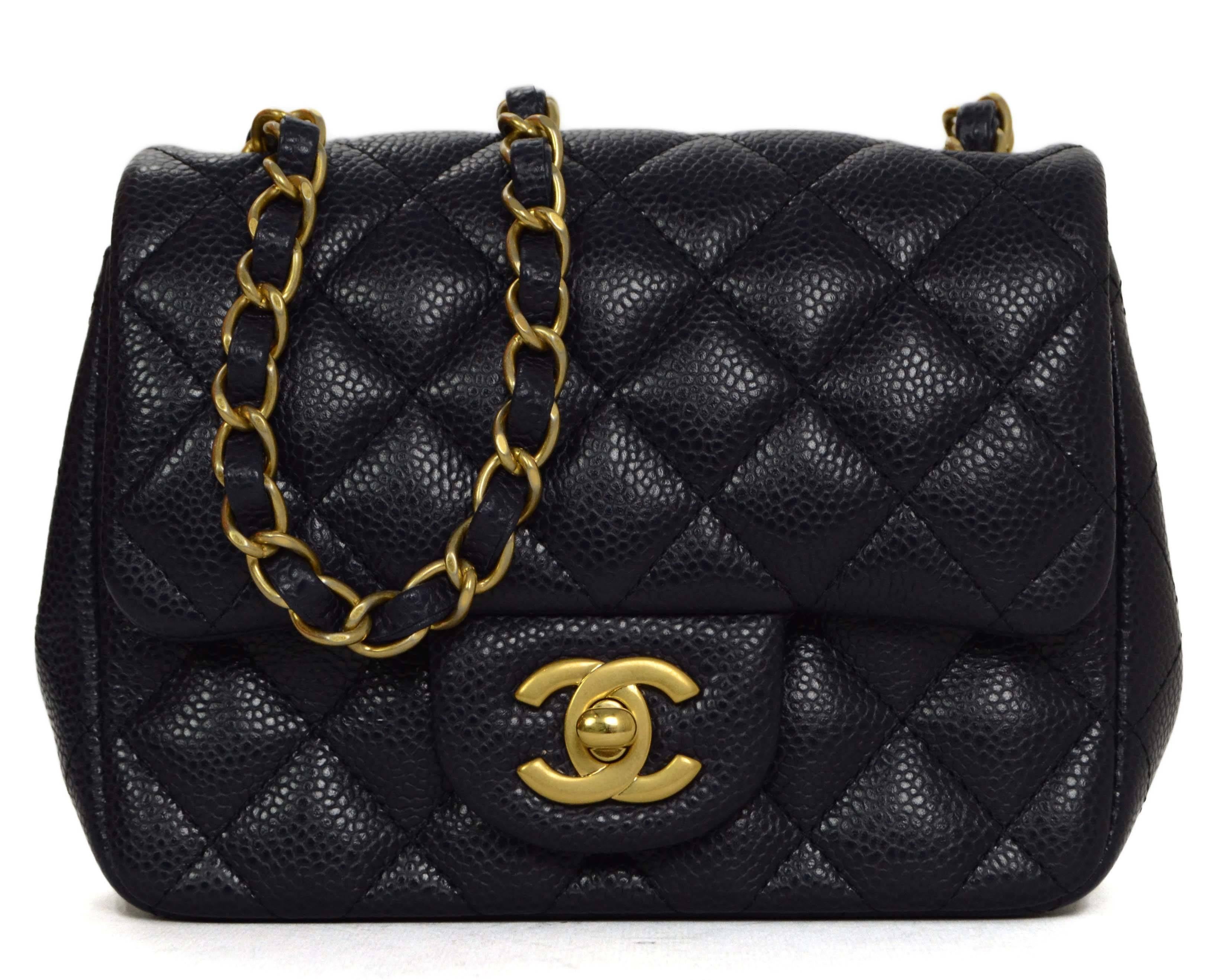Chanel '16 Marineblau Gesteppte Kaviar Quadratische Mini Klappe Tasche GHW