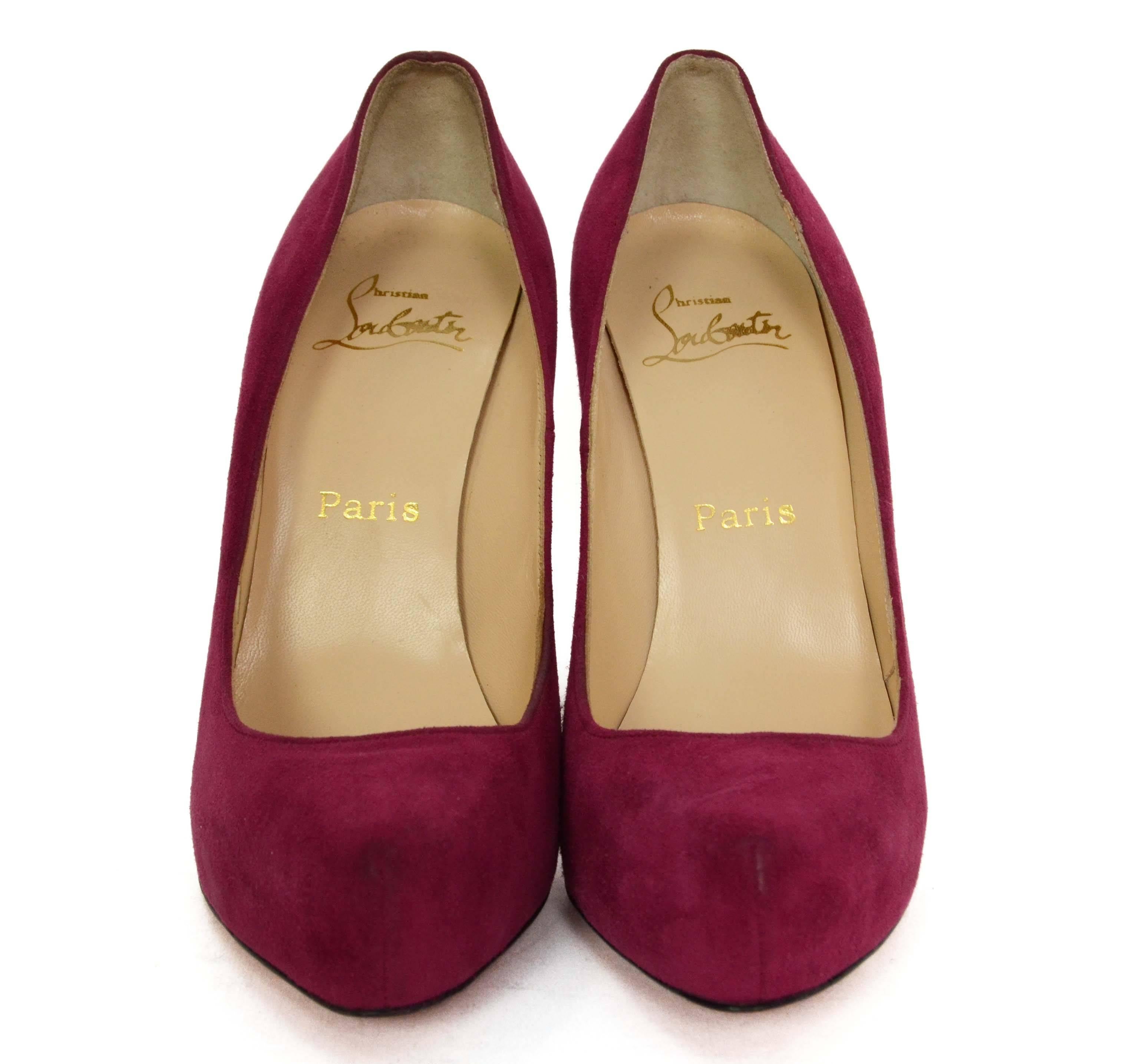 Features almond shaped toe

-Made in: italy
-Color: Magenta
-Composition: Suede
-Sole Stamp: Chrsitian Louboutin MADE IN ITALY
-Closure/opening: Slip in
-Overall Condition: Excellent with light soiling and wear to the frot tips of the toes