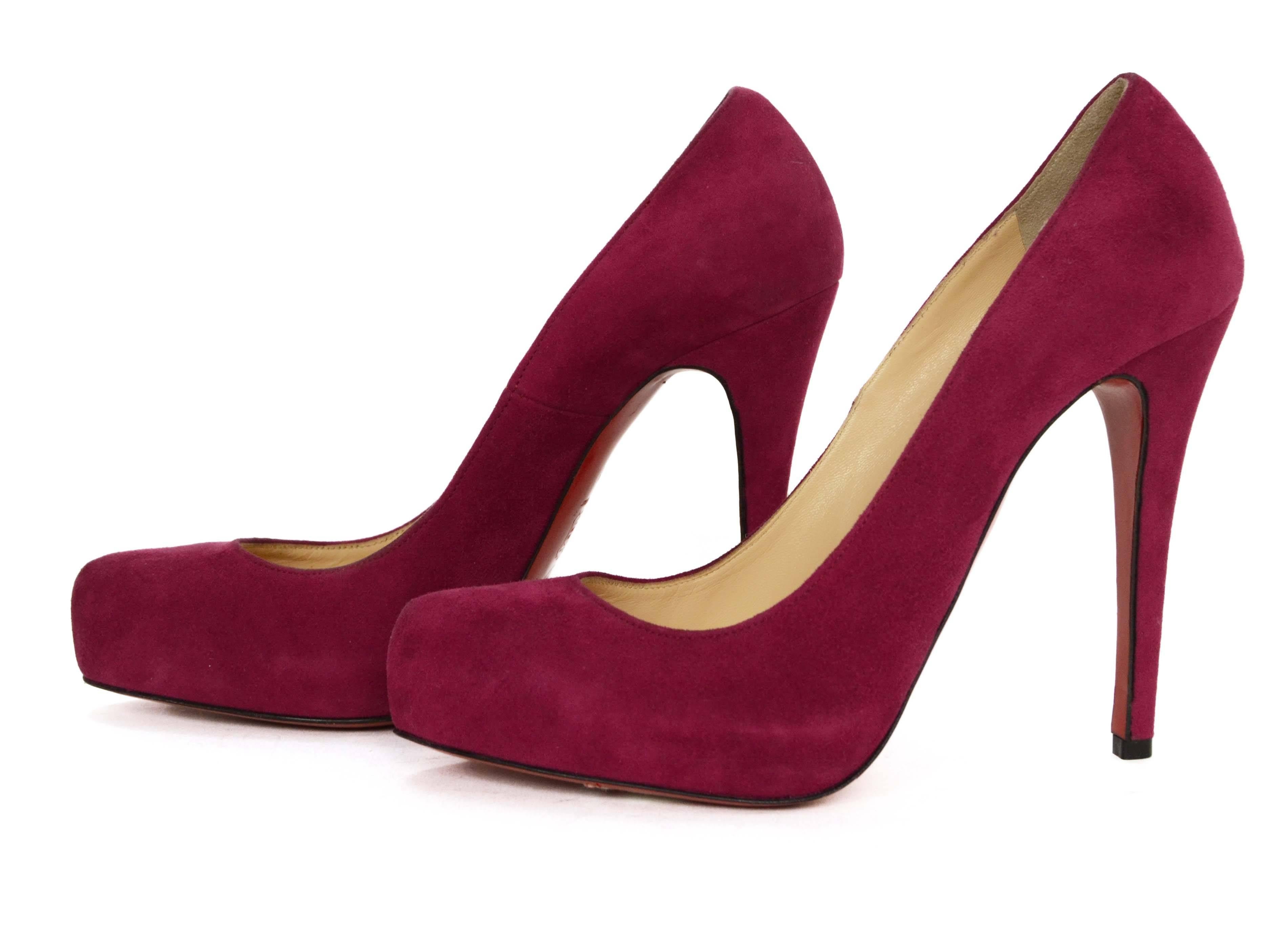 Christian Louboutin 120mm Magenta Suede Platform Pumps sz 38.5 In Excellent Condition In New York, NY