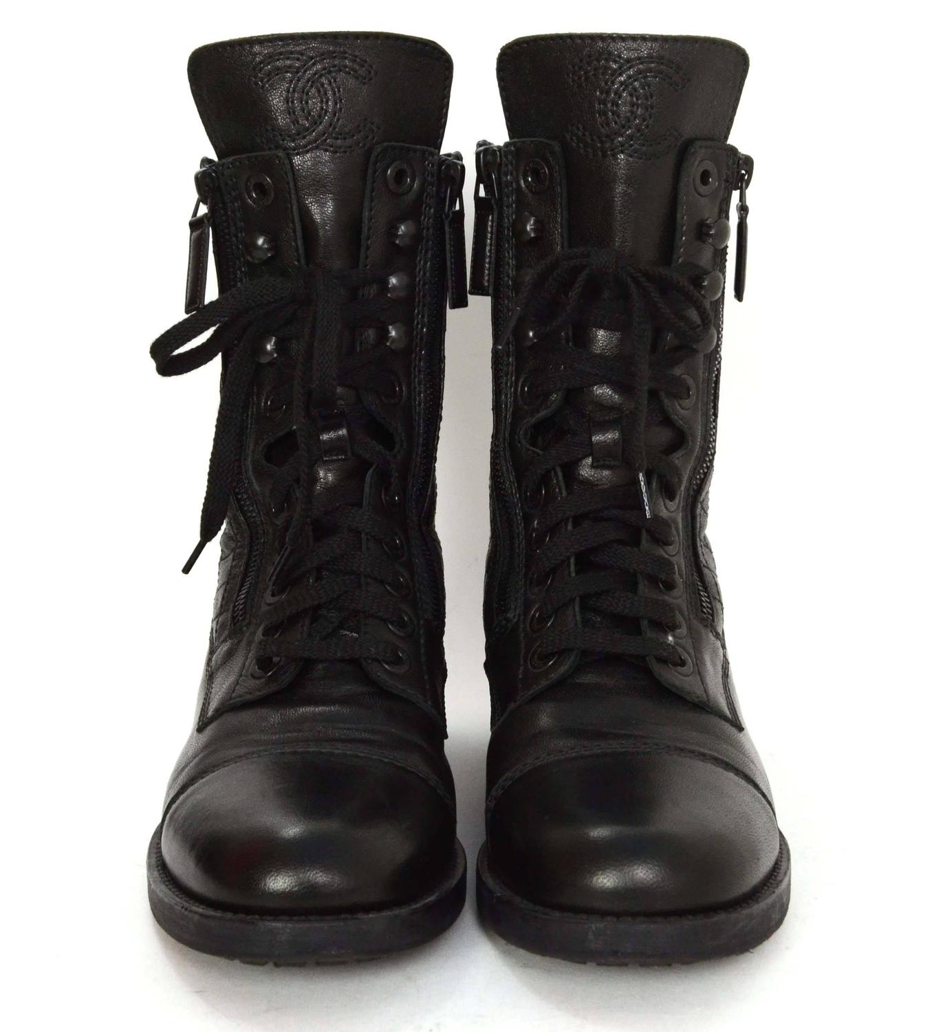 chanel suede combat boots