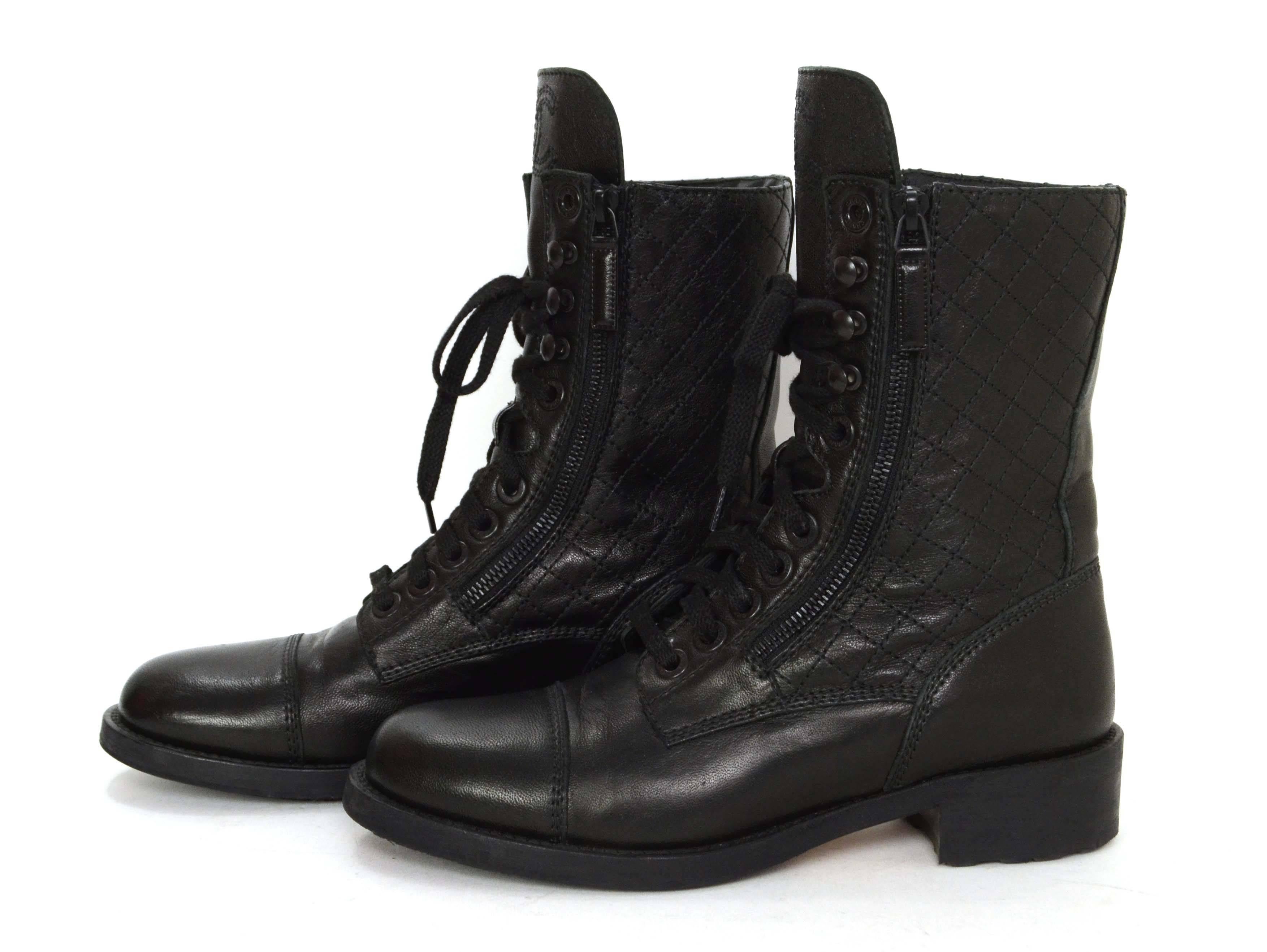 chanel lace up combat boots