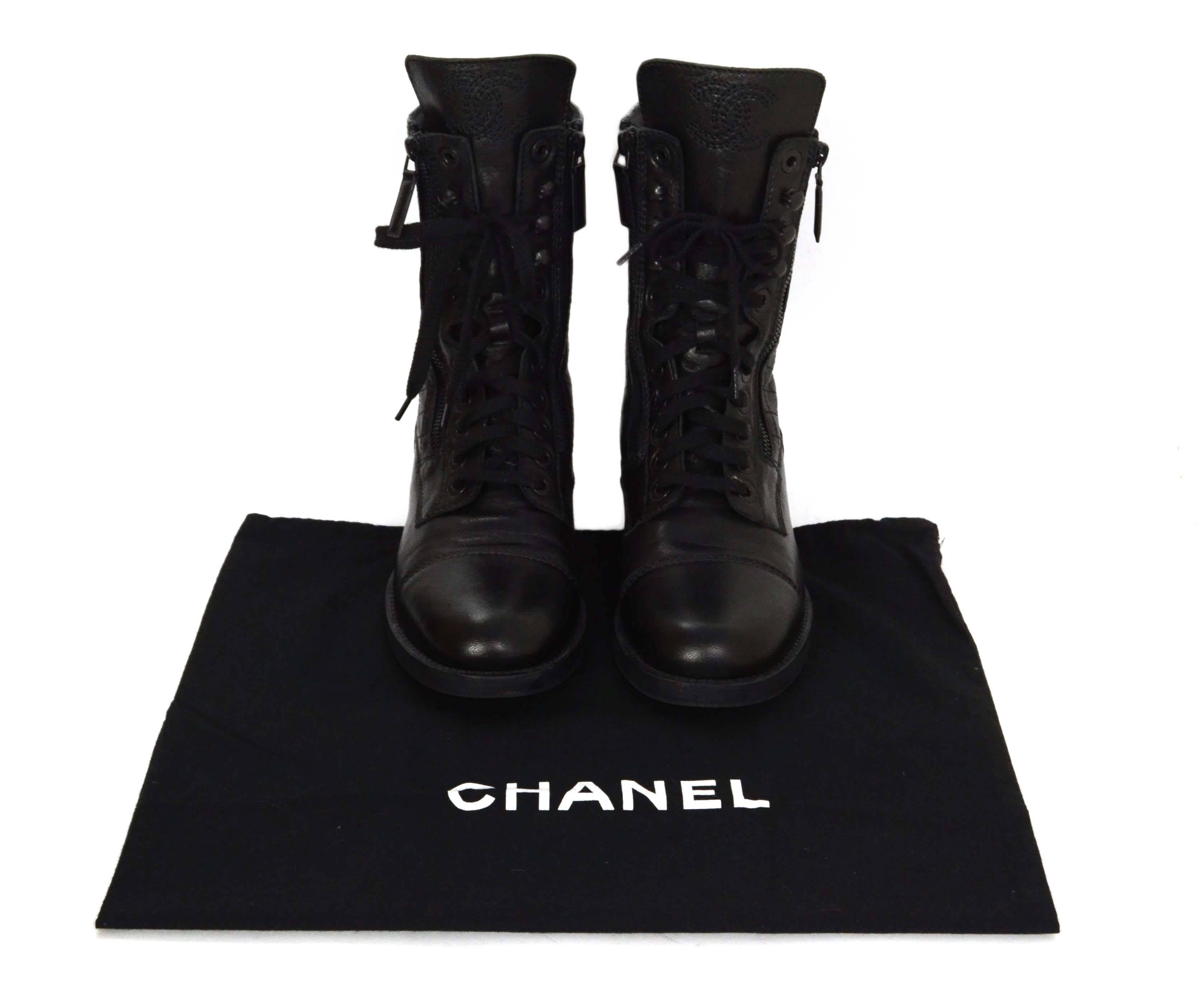 Chanel Botas de combate con cordones de cuero negro sz 39 4