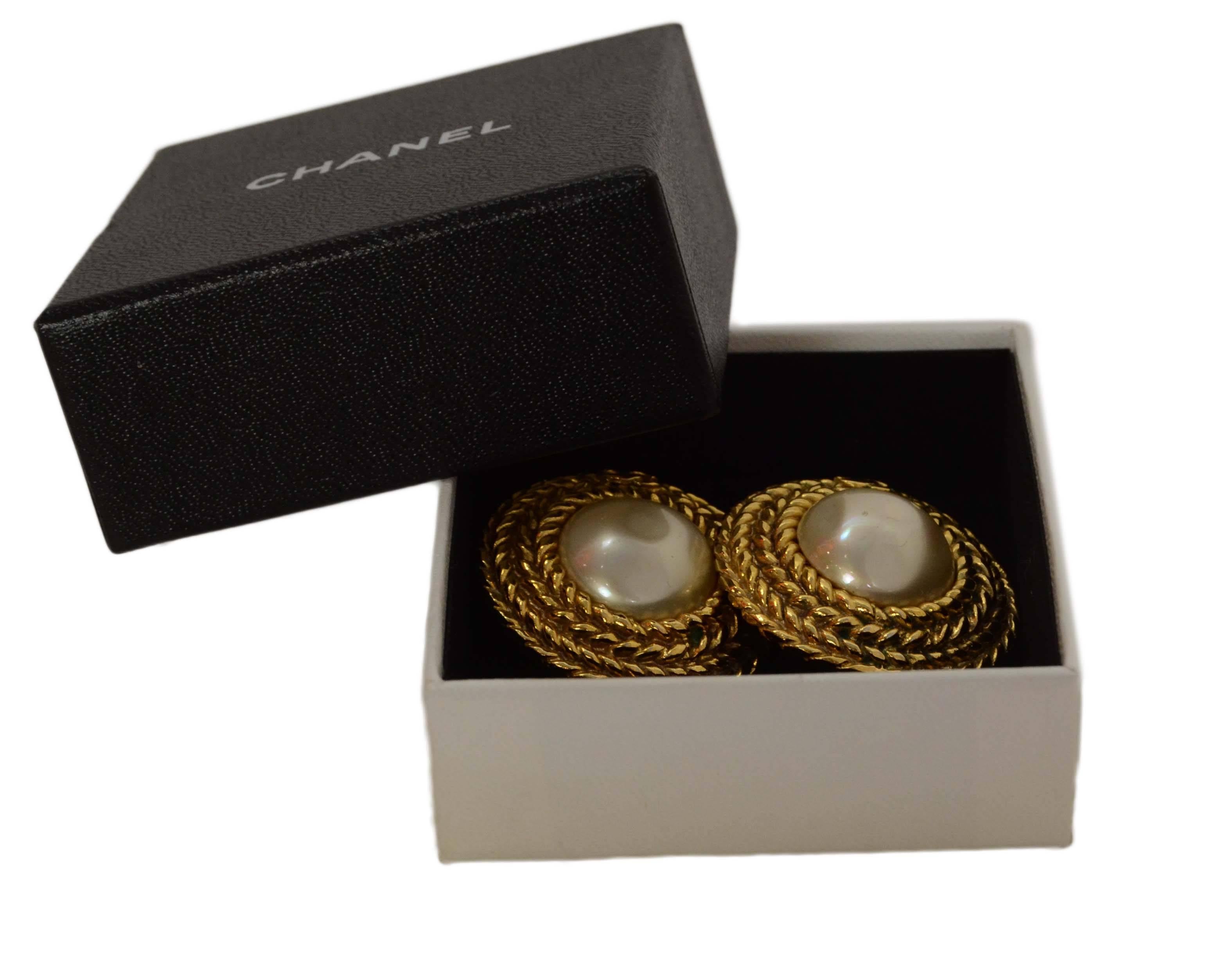 Chanel Faux Pearl Clip On Earrings With Braided Border 1