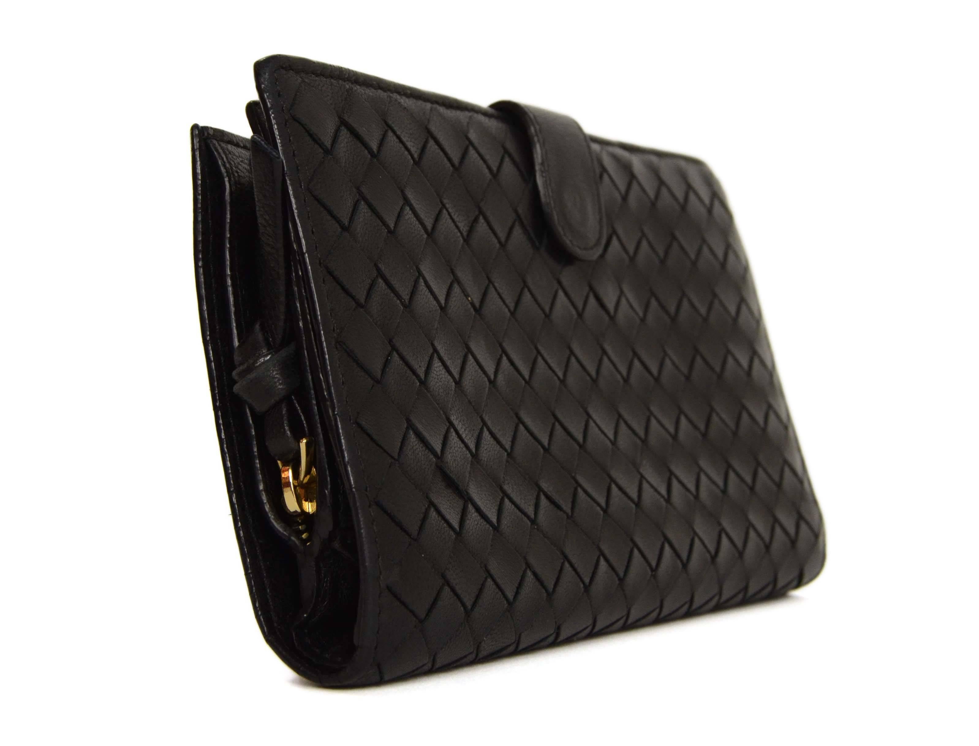Bottega Veneta Black Woven Leaher Continental Wallet In Good Condition In New York, NY