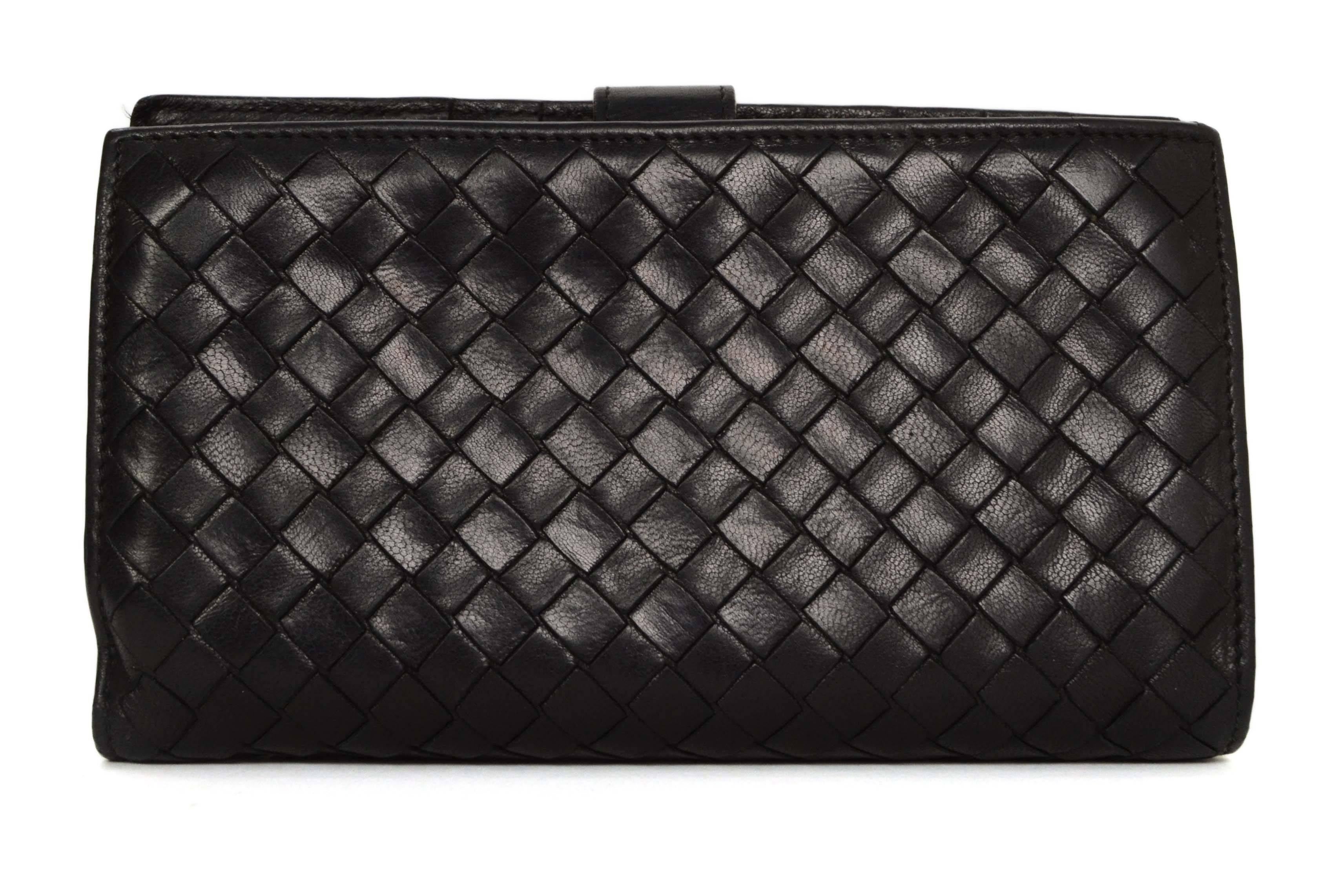 Women's Bottega Veneta Black Woven Leaher Continental Wallet