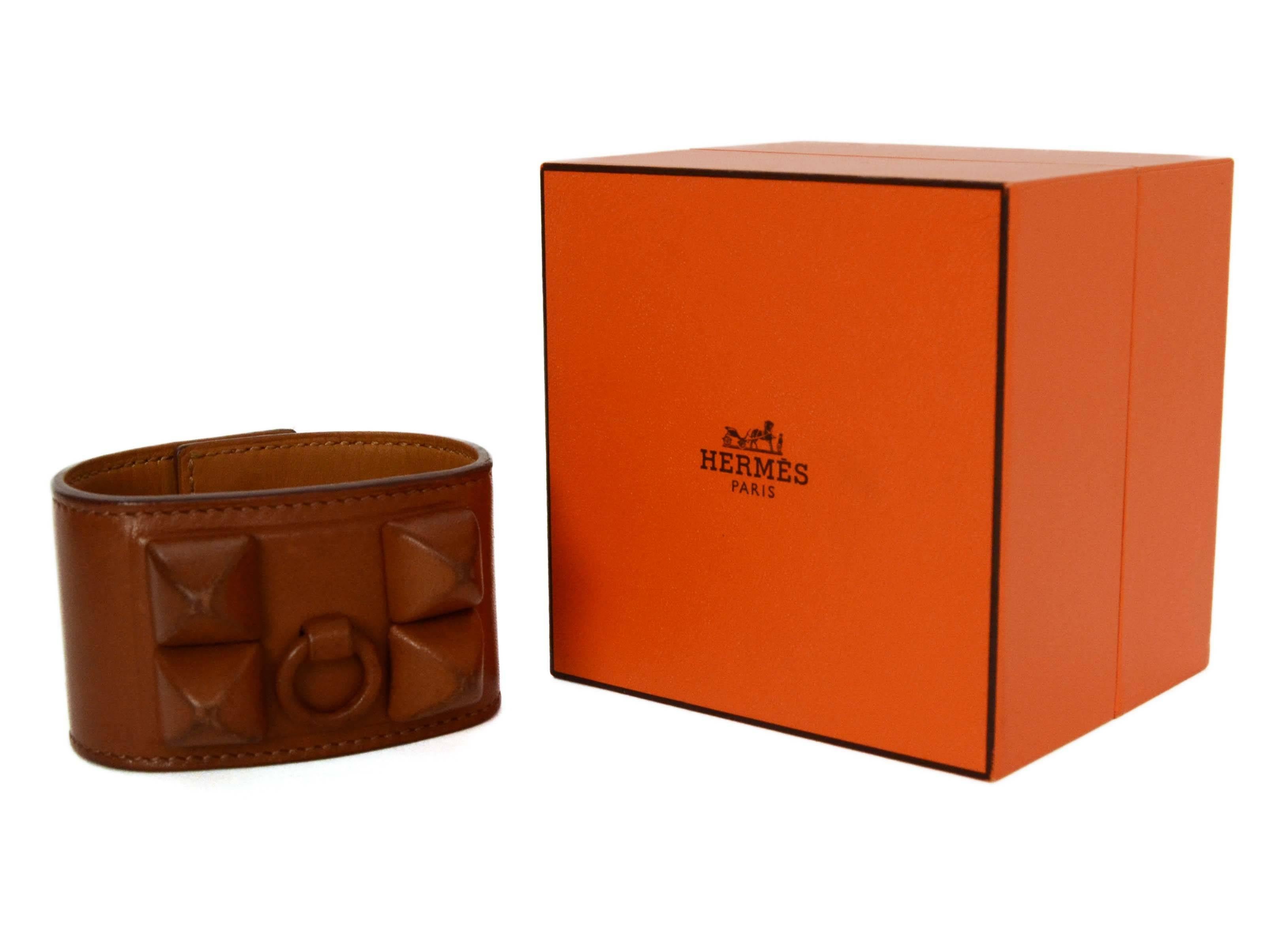 Hermes Brown Leather 'Shadow' Collier De Chien CDC Cuff Bracelet sz S 2