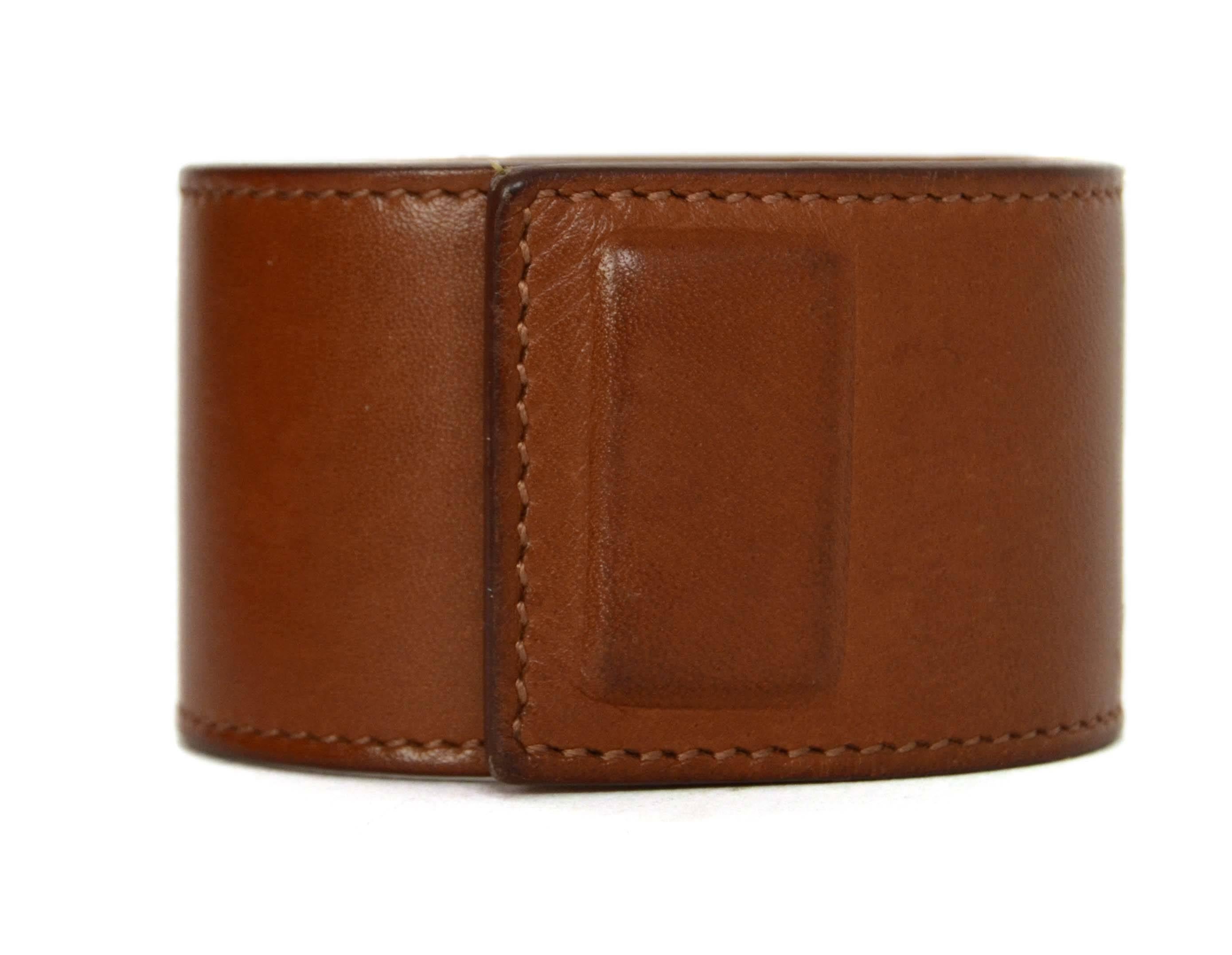 Hermes Brown Leather 'Shadow' Collier De Chien CDC Cuff Bracelet sz S In Excellent Condition In New York, NY