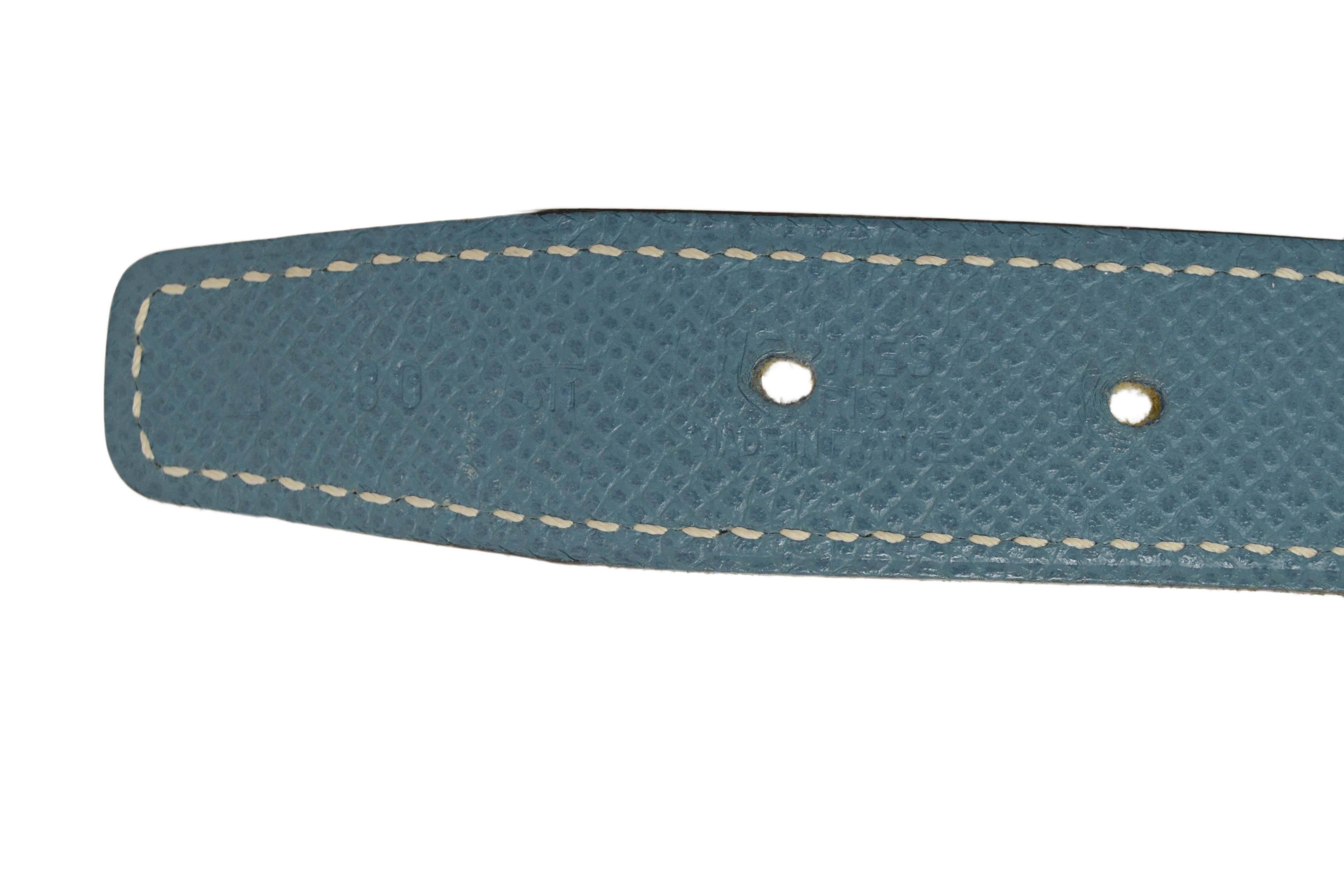 Hermes Blue Jean & White Leather Reversible Thin Belt sz 80 PHW 1