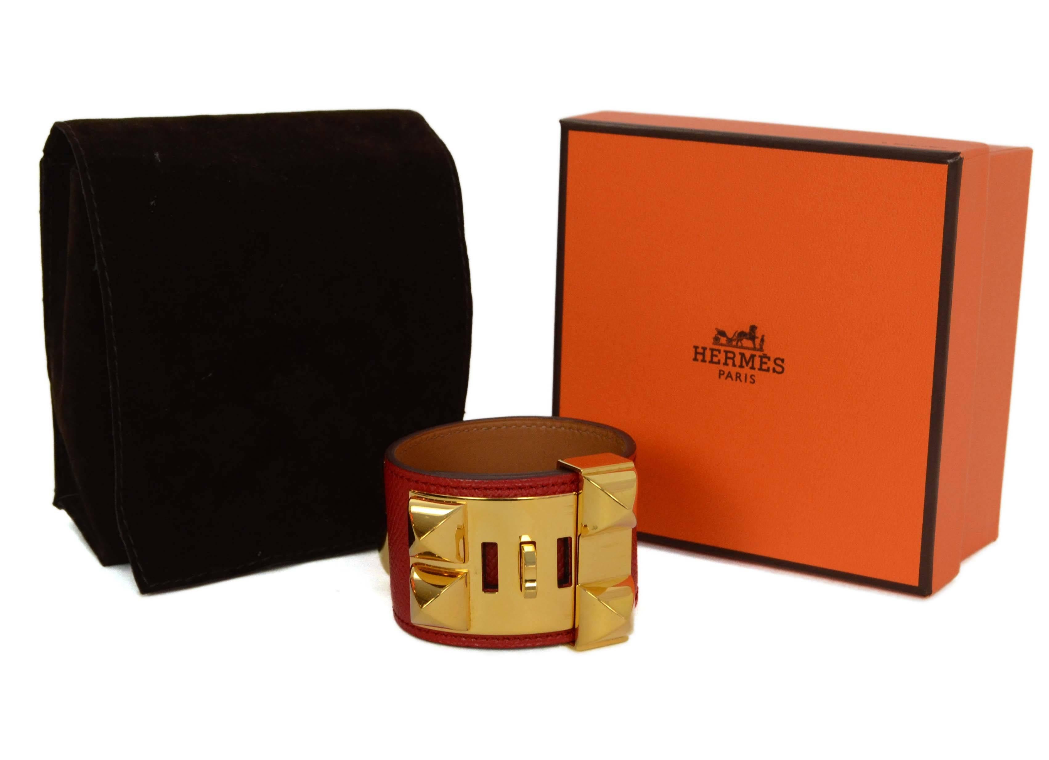 Hermes Rouge Casque Epsom Collier De Chien CDC Cuff Bracelet sz S GHW 2