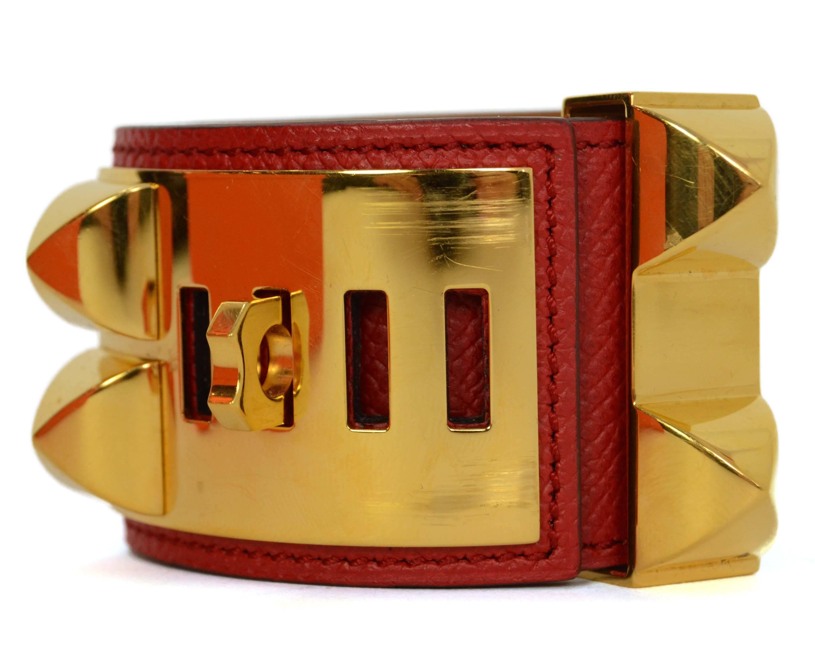 Hermes Rouge Casque Epsom Collier De Chien CDC Cuff Bracelet sz S GHW In Excellent Condition In New York, NY