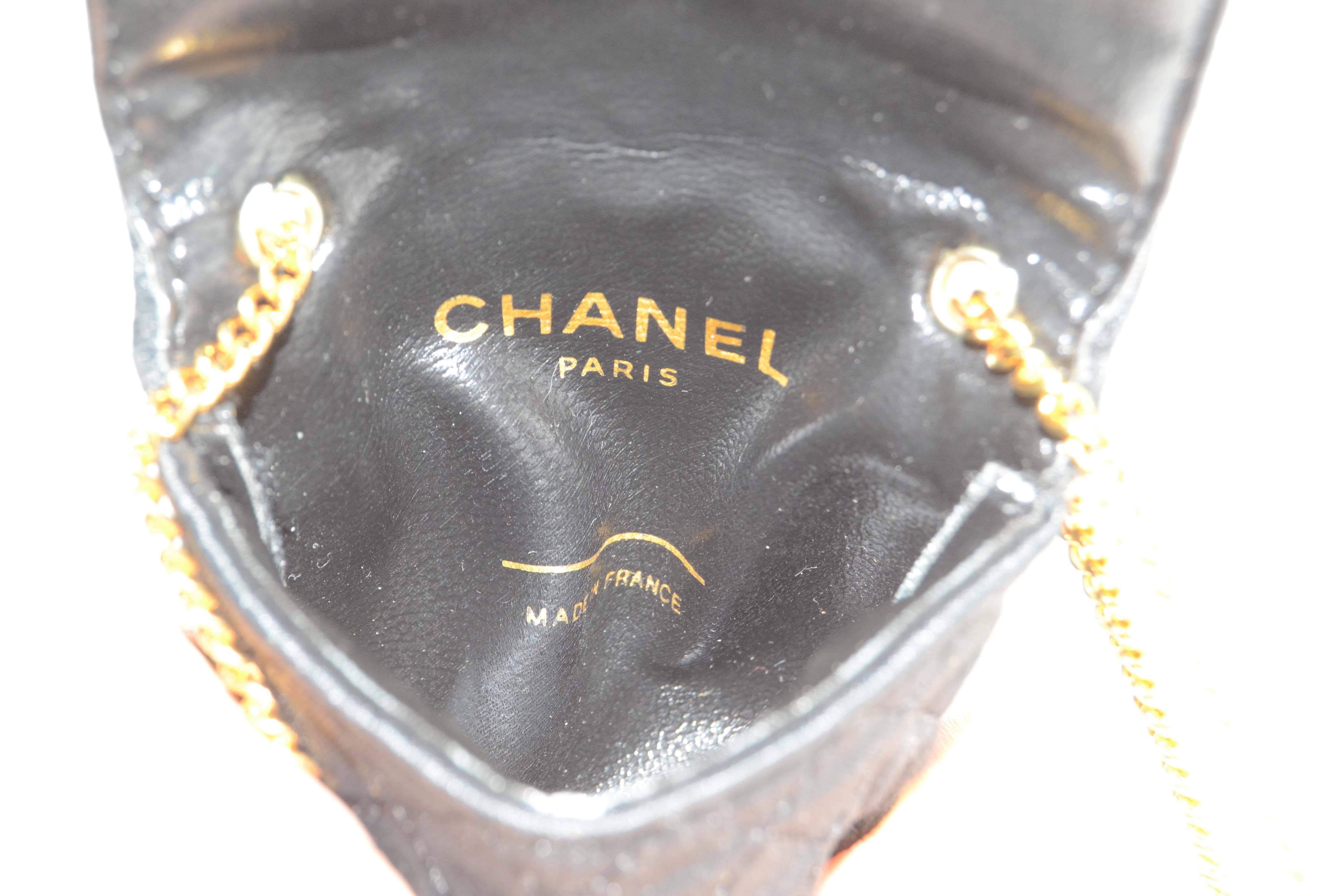 Chanel Black Quilted Satin Mini Bag/Necklace GHW In Excellent Condition In New York, NY