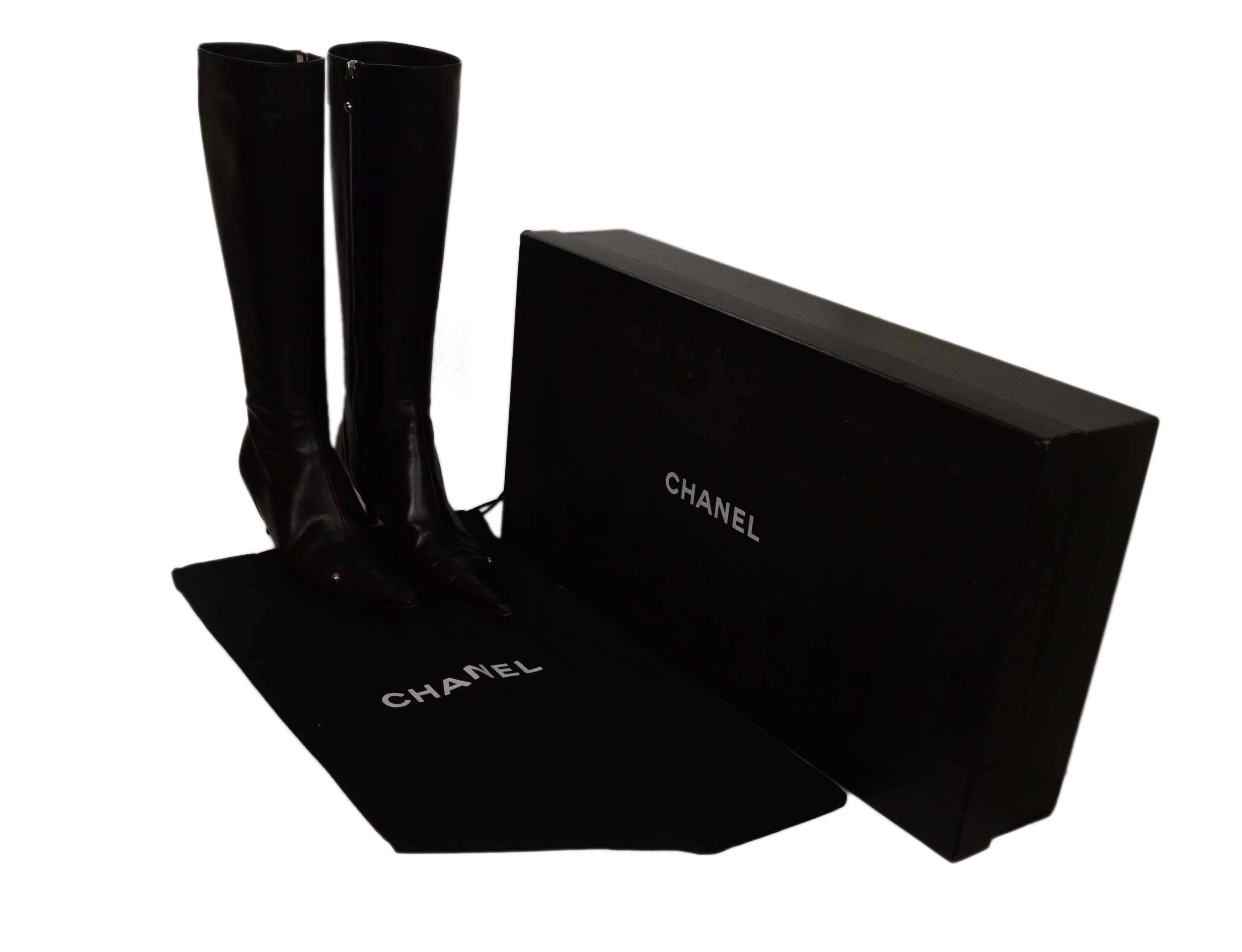 Chanel Black Leather Kitten Heel Knee-High Boots sz 38 2