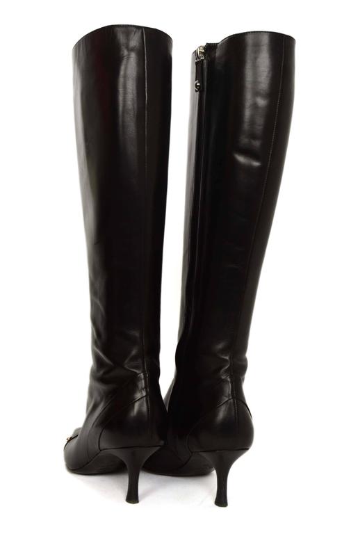 Chanel Black Leather Kitten Heel Knee-High Boots sz 38 For Sale at 1stDibs