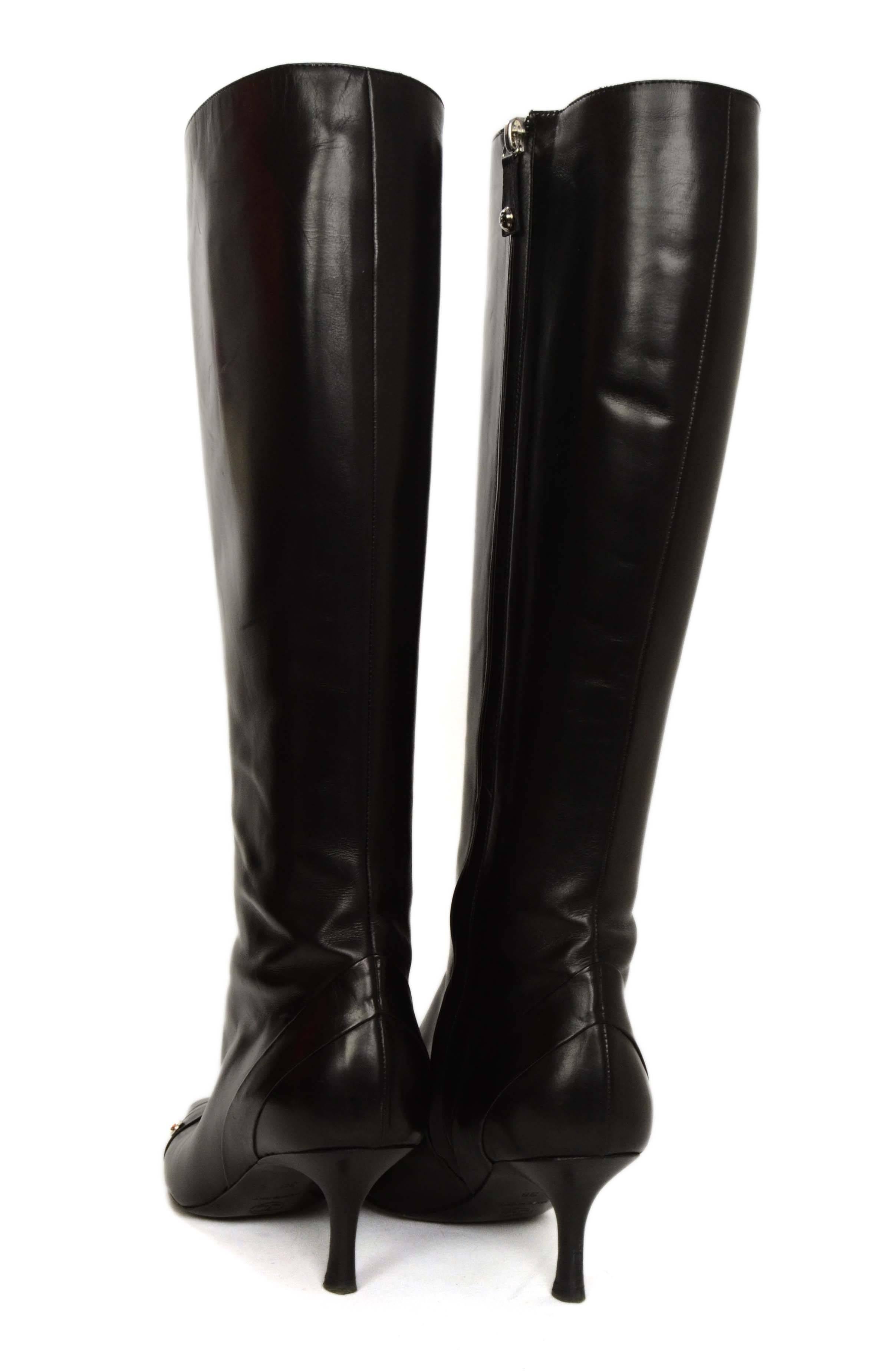 black leather kitten heel boots